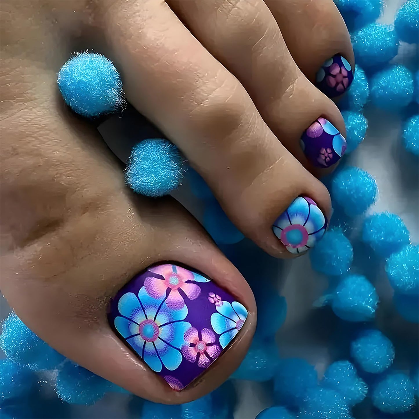 FIEONCIY Press on Toenails with Designs Acrylic Fake Nails for Toe Artificial False Nails with Charms Glue on Toe Nails for Spring Summer Stick on Toenails for Women Girls(JY156)