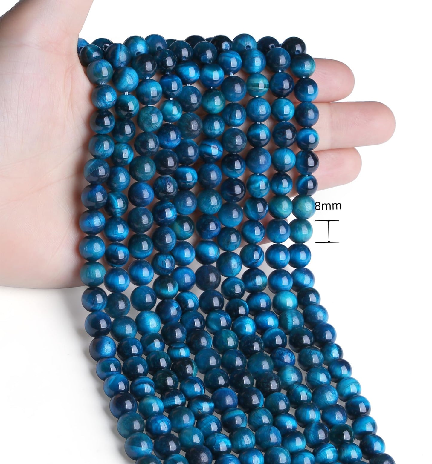 NUKAYAI Aquamarine Blue Tiger Eye Beads 60Pcs Crystal Beads 8mm Blue Round Stone Bead Smooth Loose Bead for Bracelet Necklace DIY Earrings Making