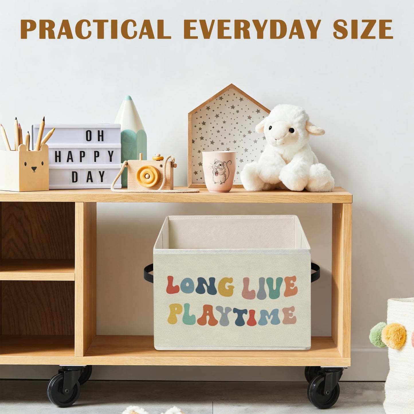 Dilemat Boho Long Live Playtime Toy Storage Bins Box, Playroom Decor,Foldable Collapsible Storage Basket Organizer for Toddler Nursery Room Bedroom Playroom Toys Books Clothes