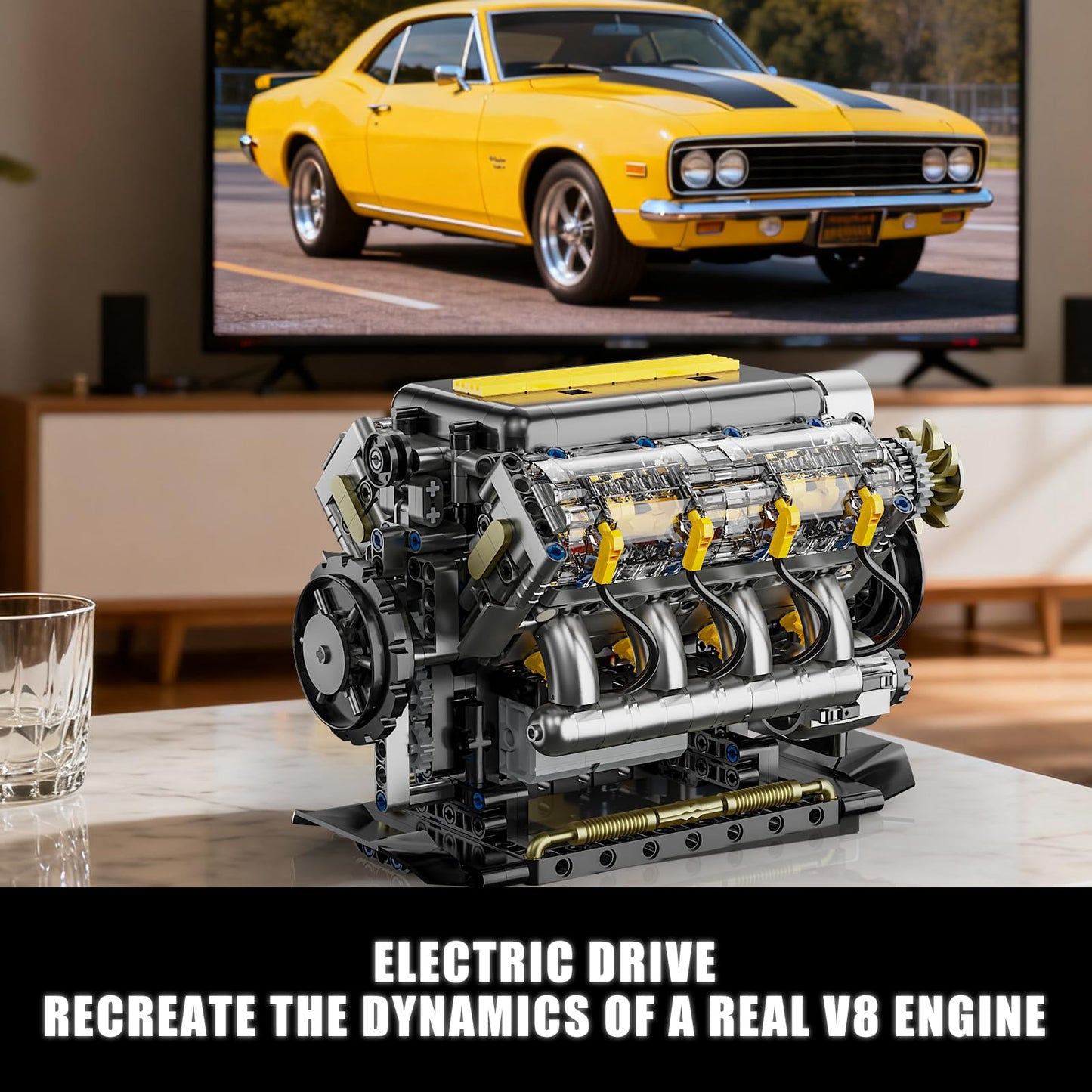 BseSparklion V8 Engine Model Kit that Runs, Visible Mini Car Motor Building Blocks Set for Adults, Compatible with Lego, STEM Physical Science Educational Toy for Teens Boys 14+ (905 PCS)