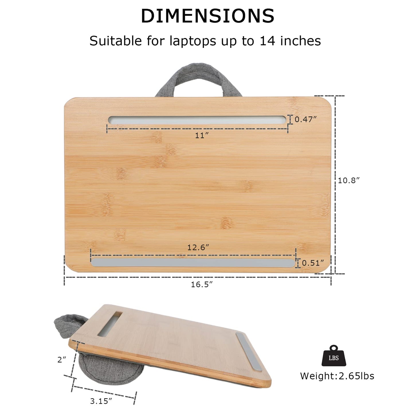 SUMISKY Portable Laptop Desk with Cushion and Phone Holder Bamboo Laptop Stand for Sofa Fits Up to 14 Inches