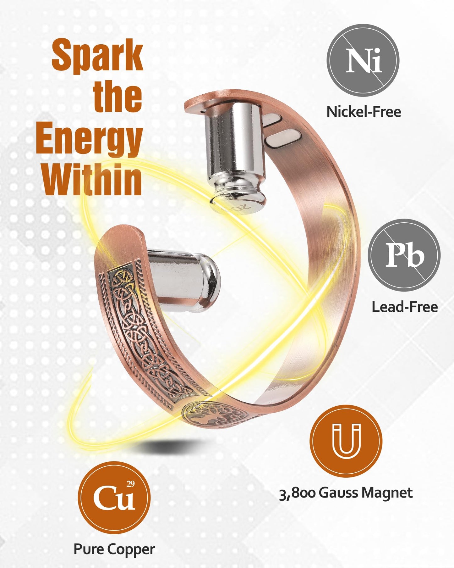 Jecanori Copper Magnetic Bracelets for Men and Women–Upgraded Oval Magnets-Adjustable Cuff Bangles