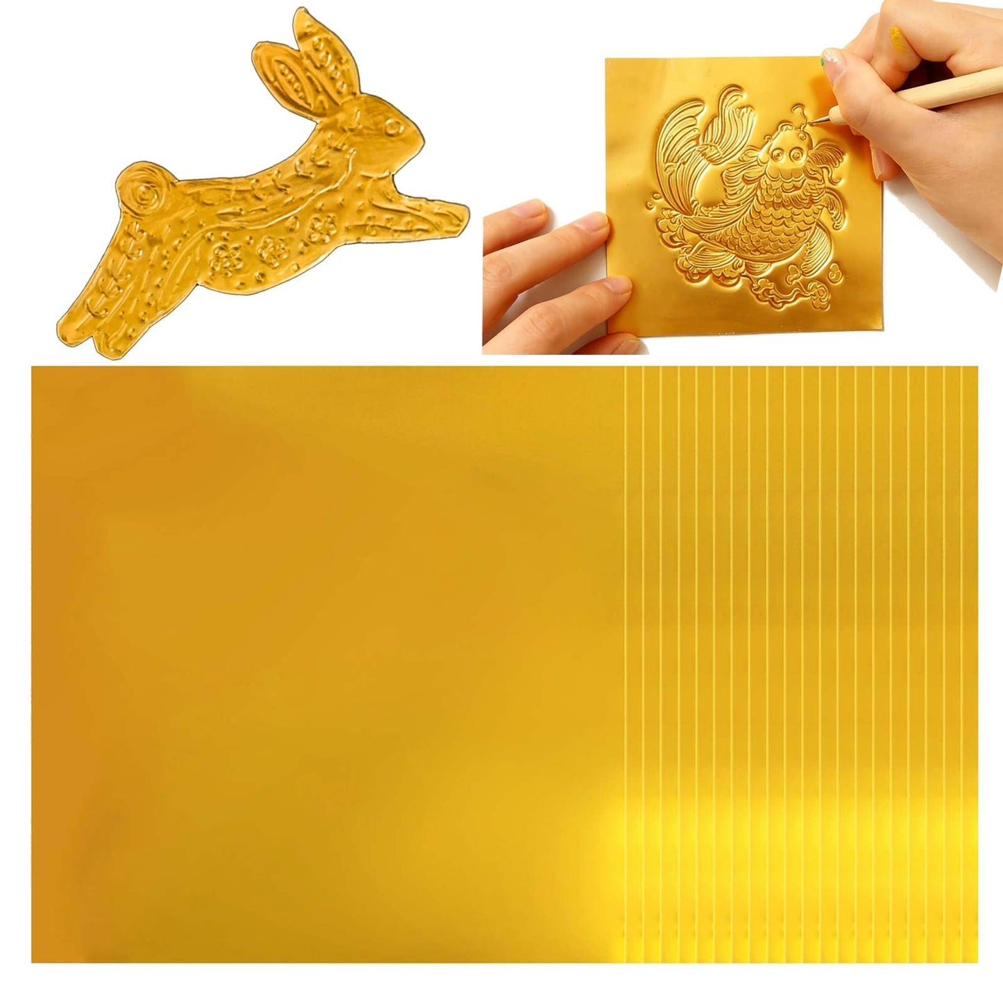 100 Sheets Extra Thick Gold Metal Embossing Foil Sheets for Crafts - 0.07mm/2.76mil Thickness 6x6 inch Aluminum Foil Paper for Embossing Art, Heavy Duty Craft tinfoil Sheets for DIY Foil Crafts