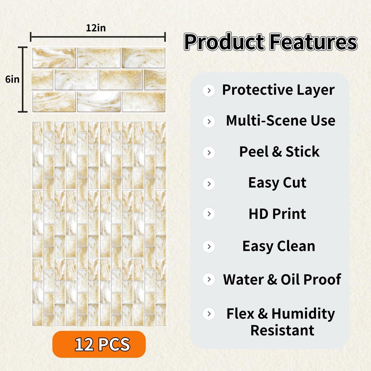 PVC Peel and Stick Tile Decals Decorative Minimalist Tile Stickers 12 Pieces Indoor Wall Decoration for Kitchen Laundry Room Bathroom Camper (Style B)