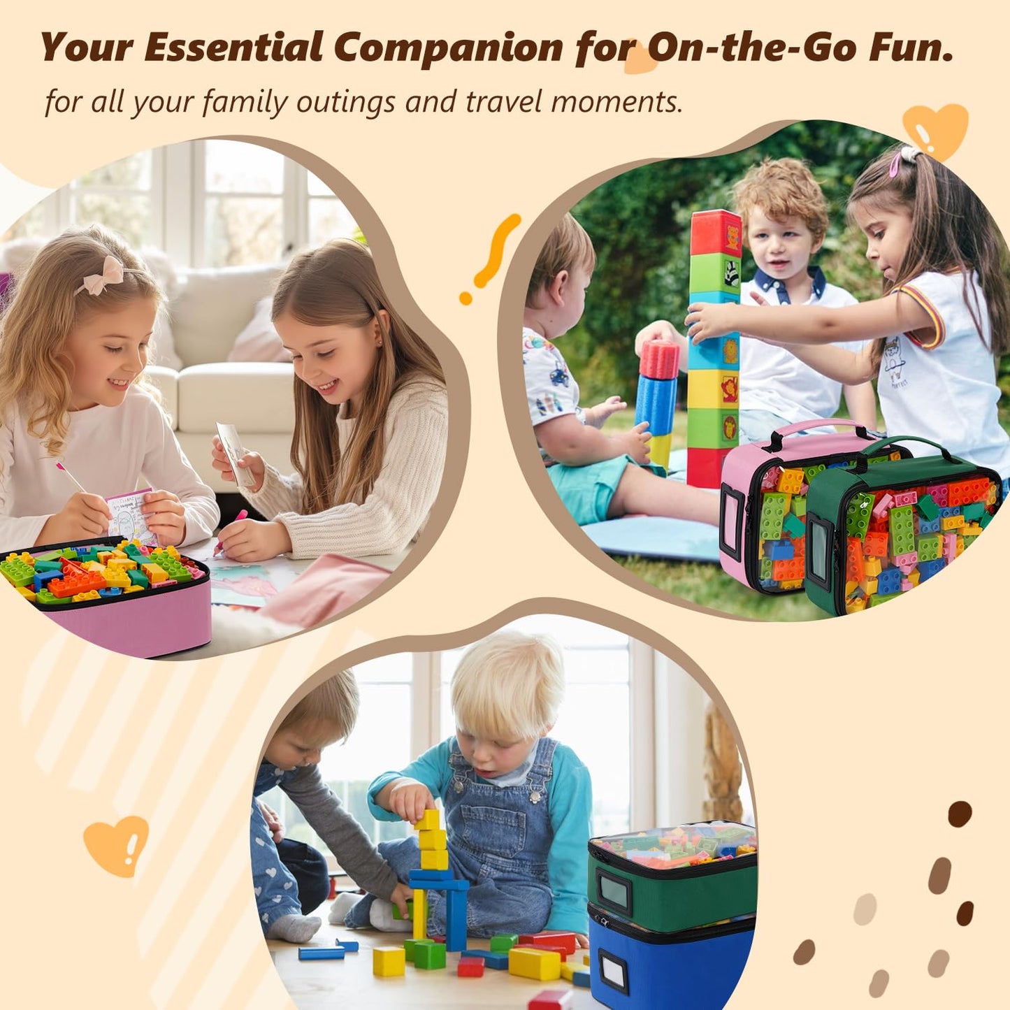 5 Pack Toy Storage Bags for LEGO & Building Blocks, Clear Toy Bins with Instruction Mesh Pocket & Label Window, Waterproof Zipper Pouches for Nursery Organization, Crafts, & Books (C)