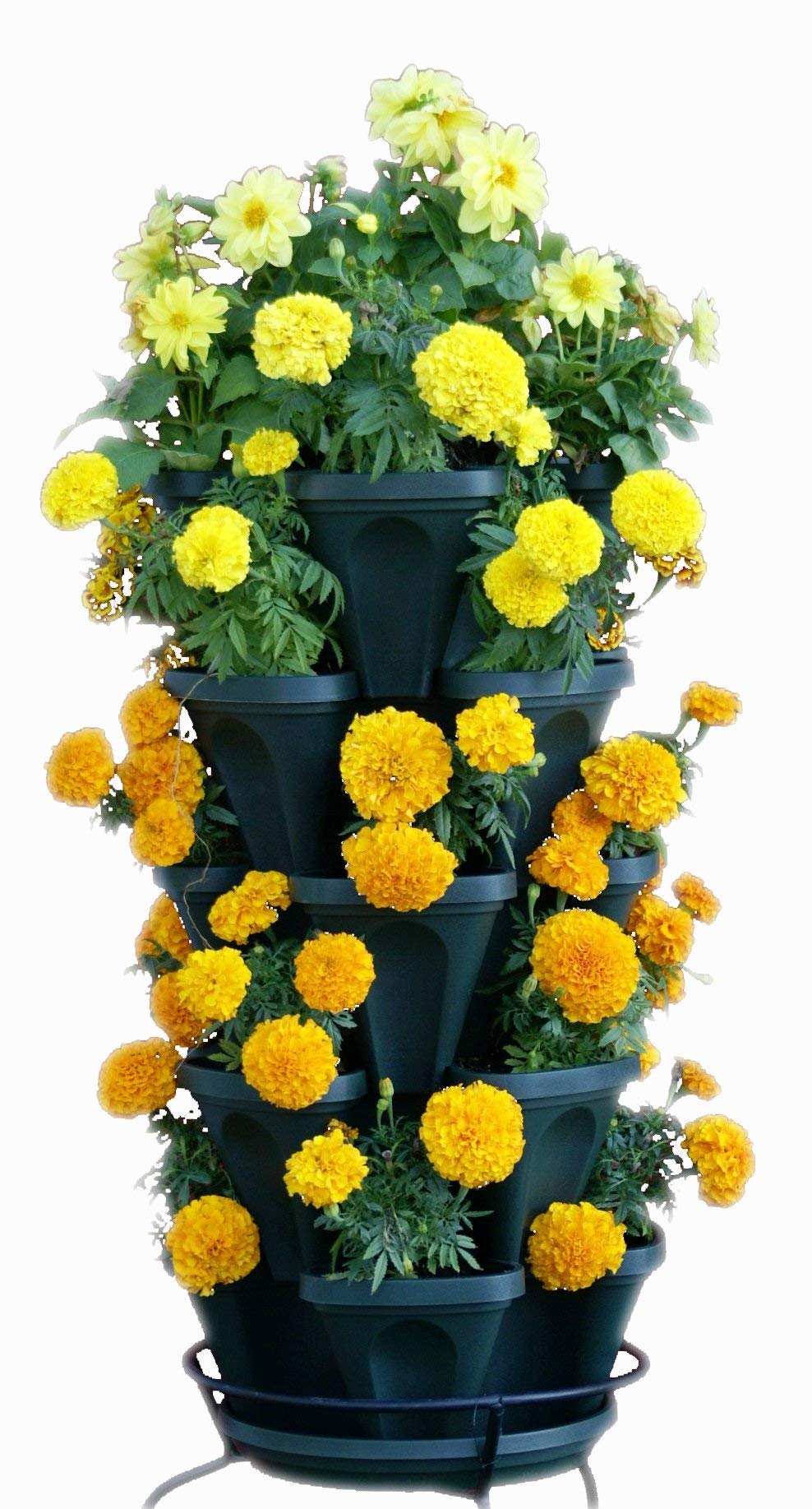 Mr. Stacky 1305-HG 5-Tier Stackable Strawberry, Herb, Flower, & Vegetable Planter - Vertical Gardening Indoor / Outdoor Stacking Garden Pots Hunter Green, 22.5 Quarts
