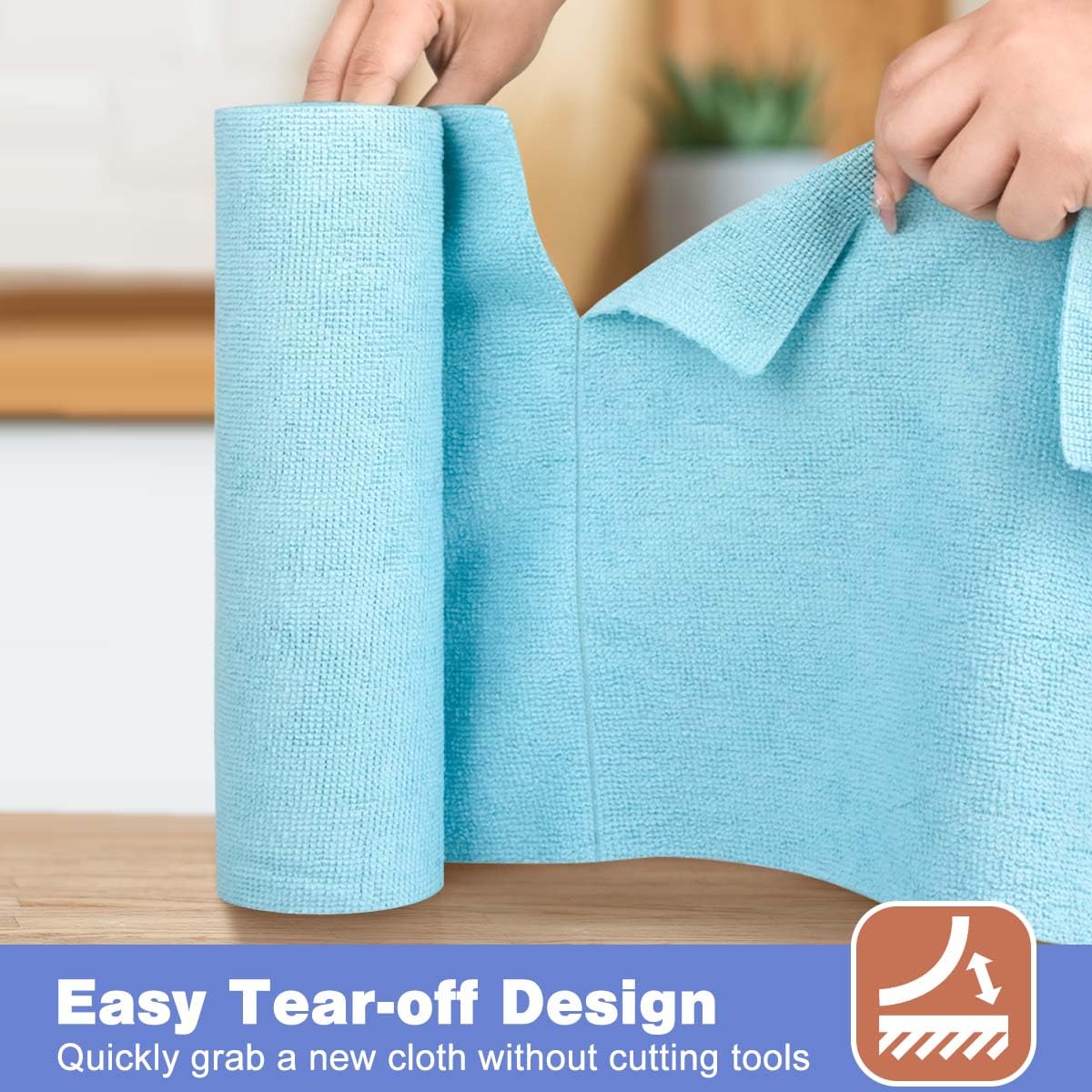 CONLI 4 Roll Microfiber Cleaning Cloth 80 Pack Reusable Microfiber Towels for Household Cleaning and Car Cleaning Easy Tear-Away and Lint Free