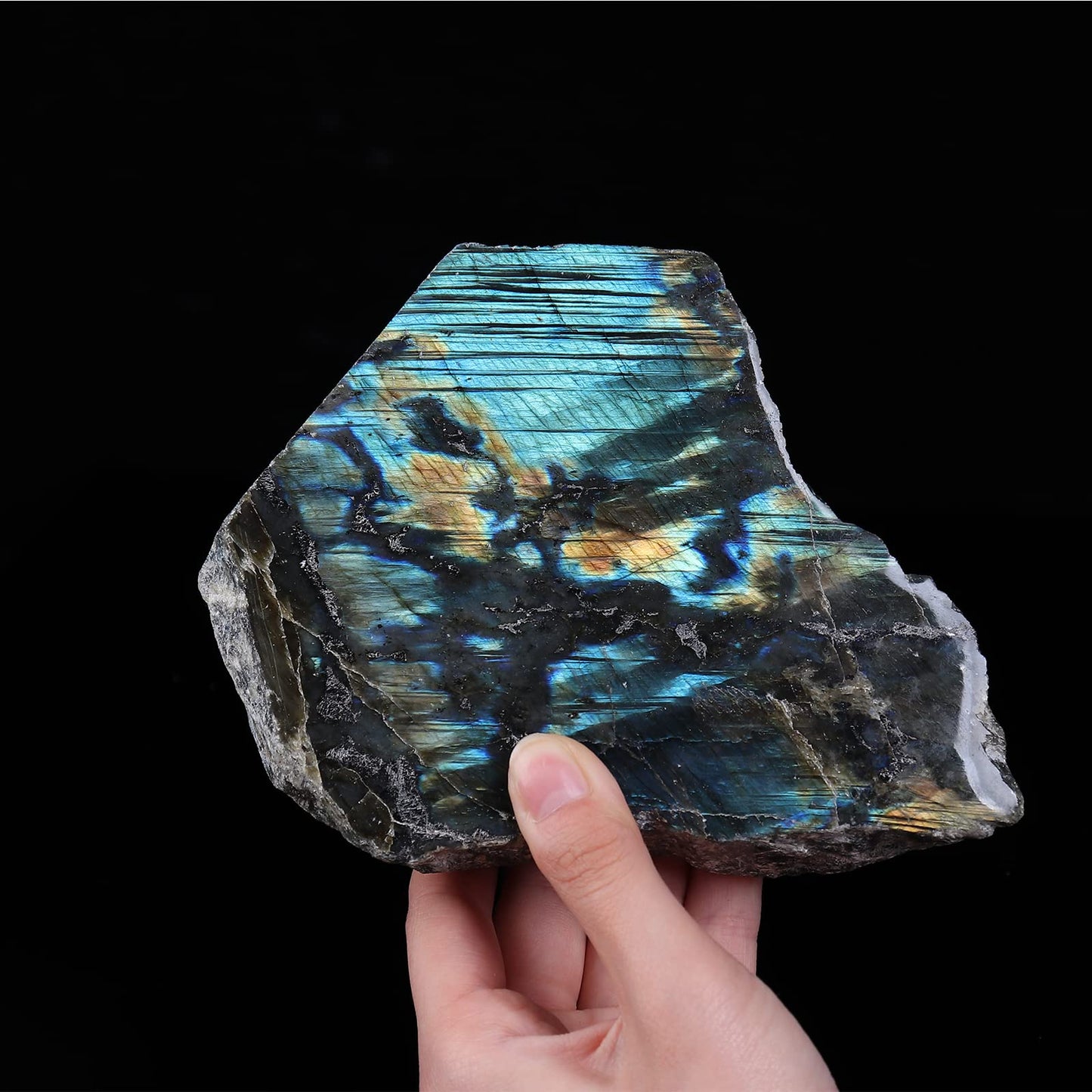 JIC Gem Healing Labradorite Upright Stone Gemstone Worry Therapy Crystal Point Reiki Stone Home and Office Decor 1-2 lb