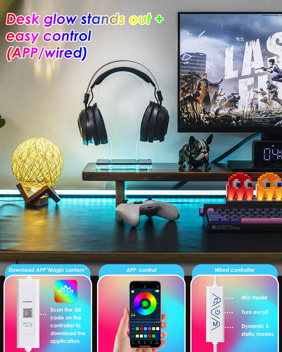 OAPRIRE Acrylic RGB Headphone Stand | Customizable 213 Lighting Modes & 60,000 Colors, Lights Sync with Music Beat, Headset Stand with 4.8ft USB Power Cable & Sturdy Build