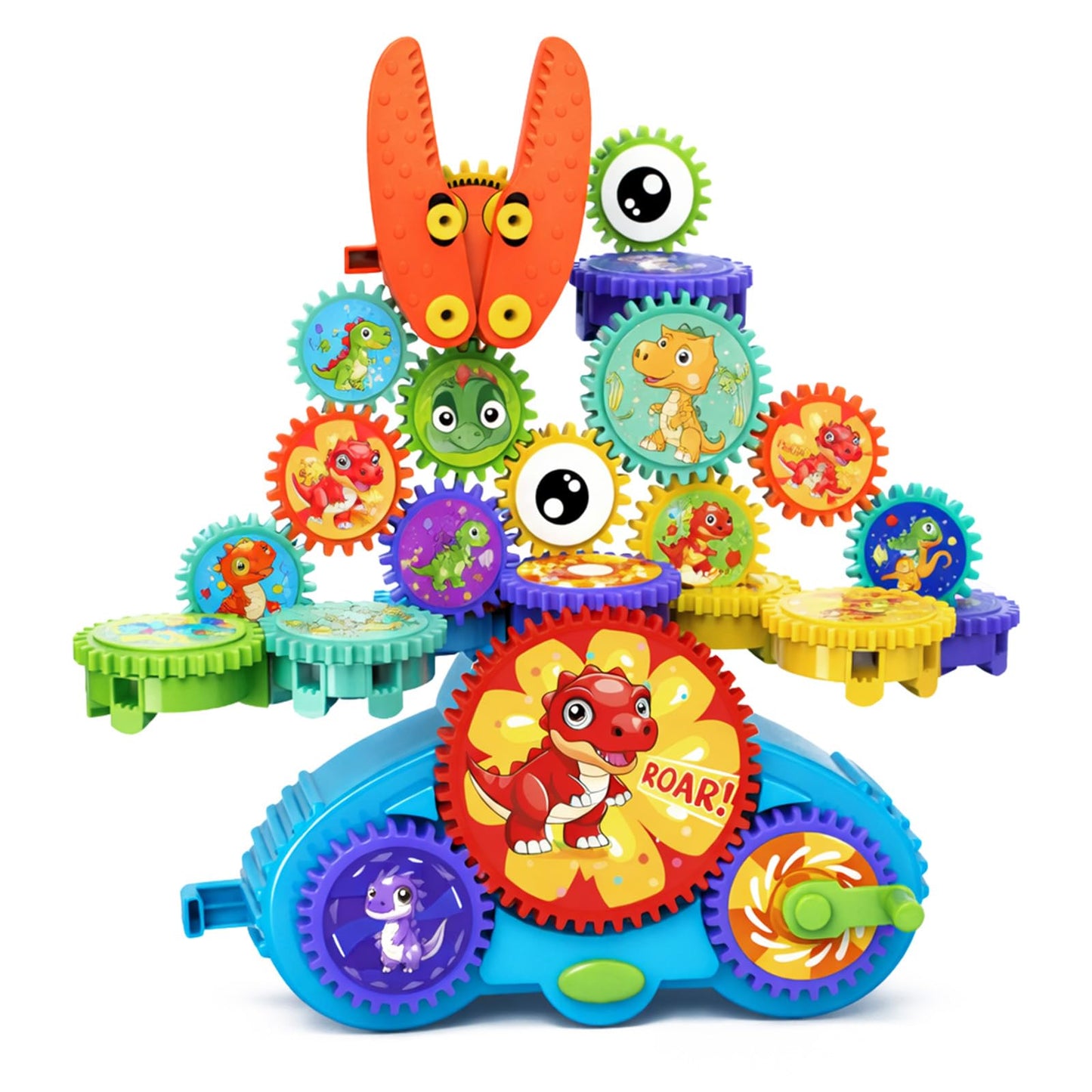 ROHSCE Motorized Gear Building Blocks Toys, Electric Dinosaur Spinning Set Ages 3-6, STEM Construction Kit, Fine Motor Cause-Effect Gift for Boys Girls