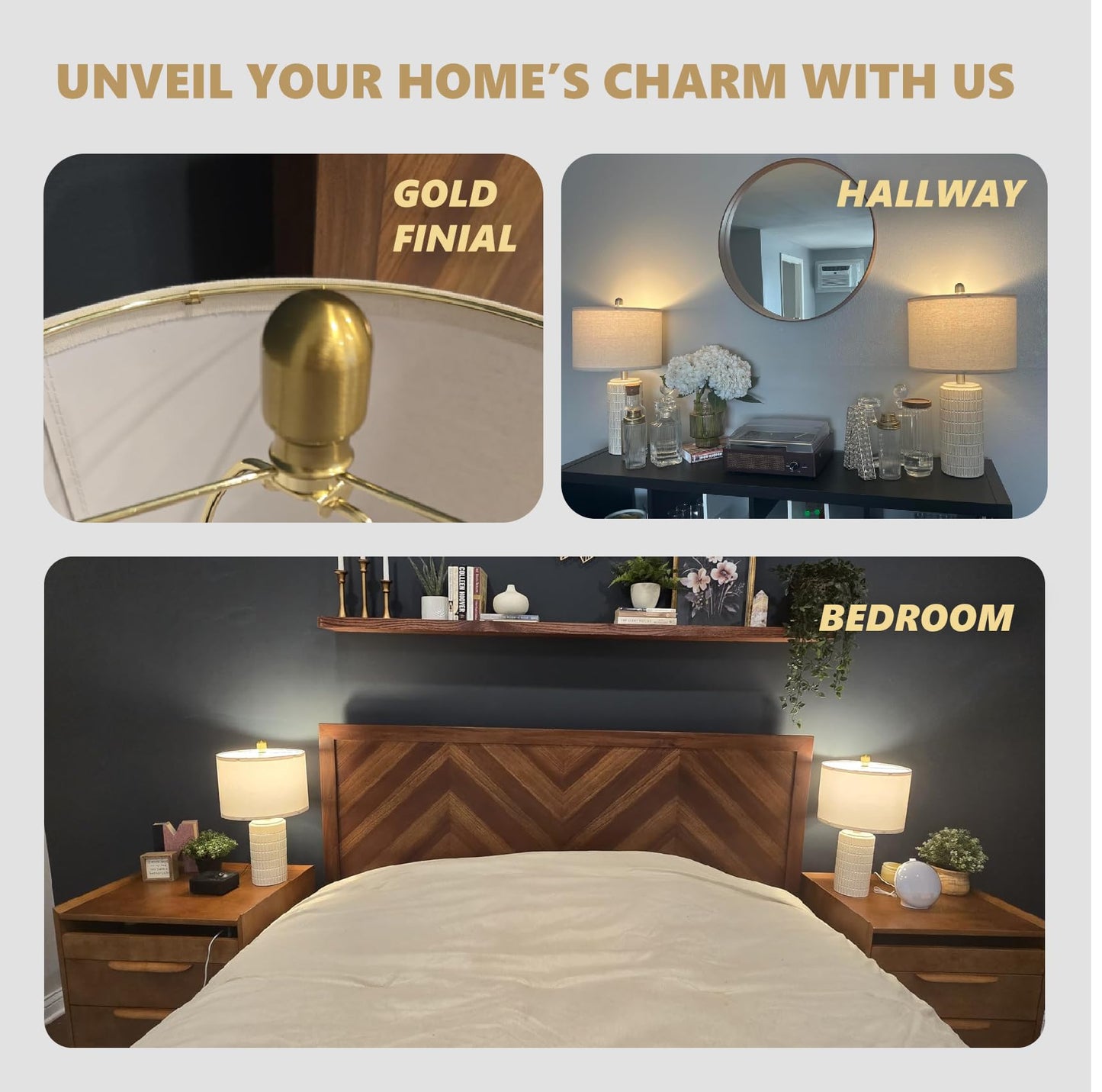 PoKat 20.75" Small Modern Ceramic Table Lamps Set of 2 for Bedroom, White Bedside Lamps for Night Stands, Farmhouse Desk Decor Gift Nightstand Table Lamps for Living Room End Table Beige