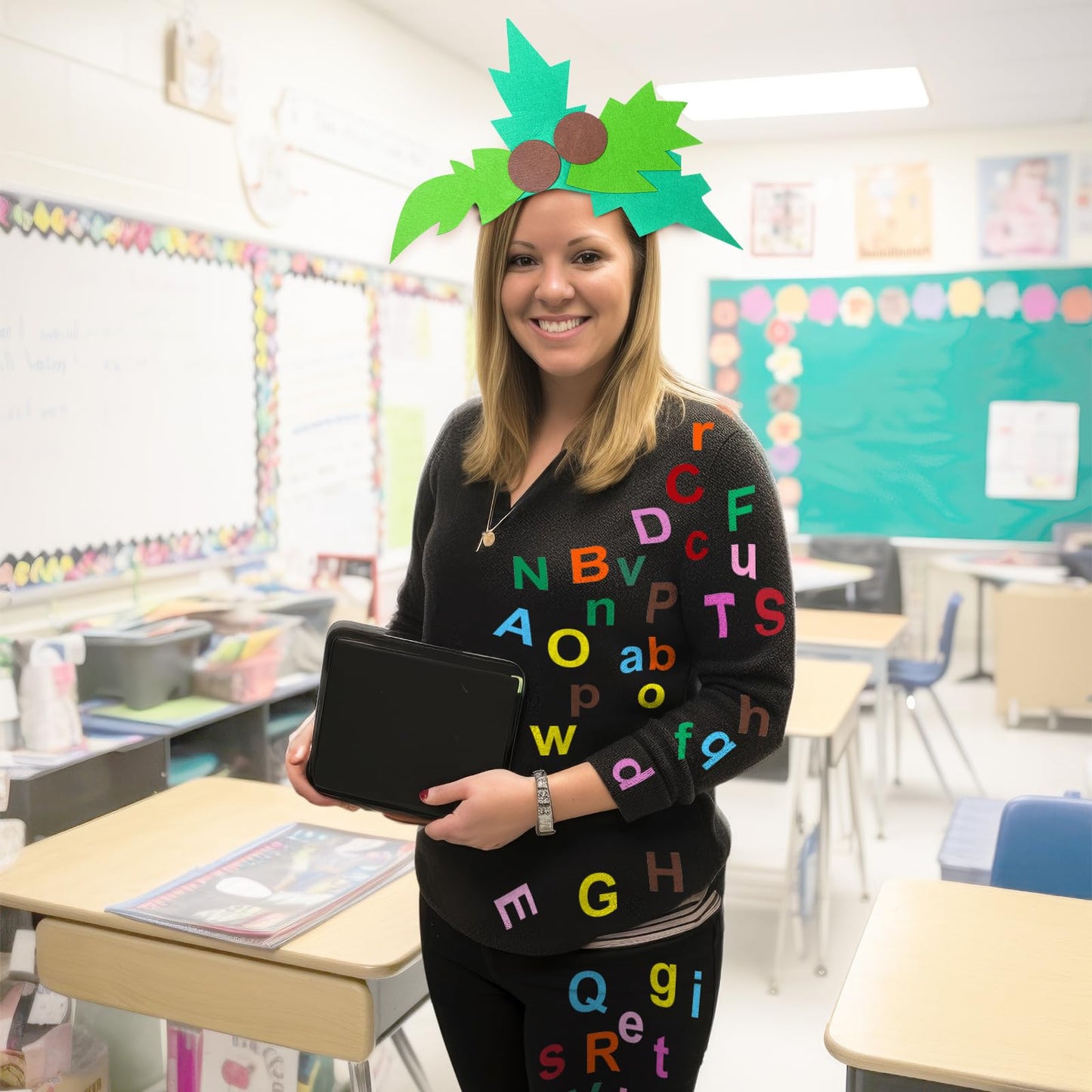 Thiccywoov Book Character Costume Palm Tree Costume Set Include Palm Tree Headband and 52 Self Adhesive Felt Letters, School Outfits for DIY Cosplay Role Play Classroom Party Accessory Teacher