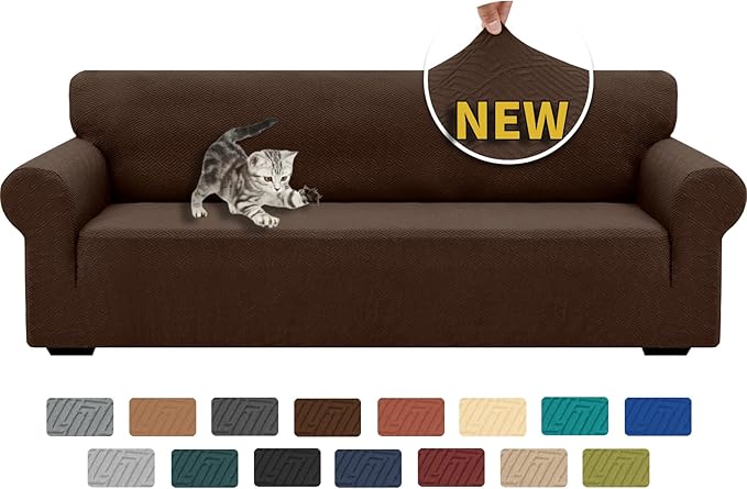 XINEAGE 2026 New Extra Large Couch Cover for 3 Cushion Couch (91"-110") 1 Piece Stretch Oversized Sofa Slipcovers Jacquard 4 Seater Furniture Protector Elastic Bottom for Kids,Pet (XL Sofa, Coffee)