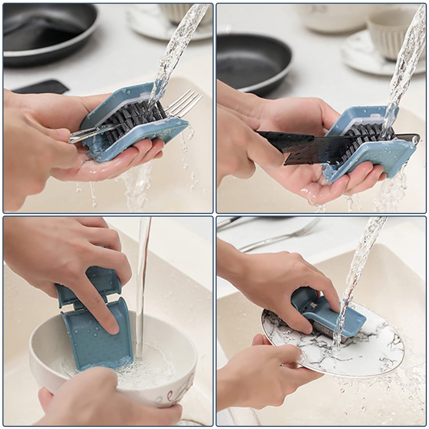 Knife Cleaner, 2 Pack Cutlery Cleaner, Blade Cleaner with 2 Pcs Replacement Sponge Brush Head,Microfiber Cleaning Cloth, for Kitchen Chopsticks Fork Spoon Knives Washing(Blue,Pink)