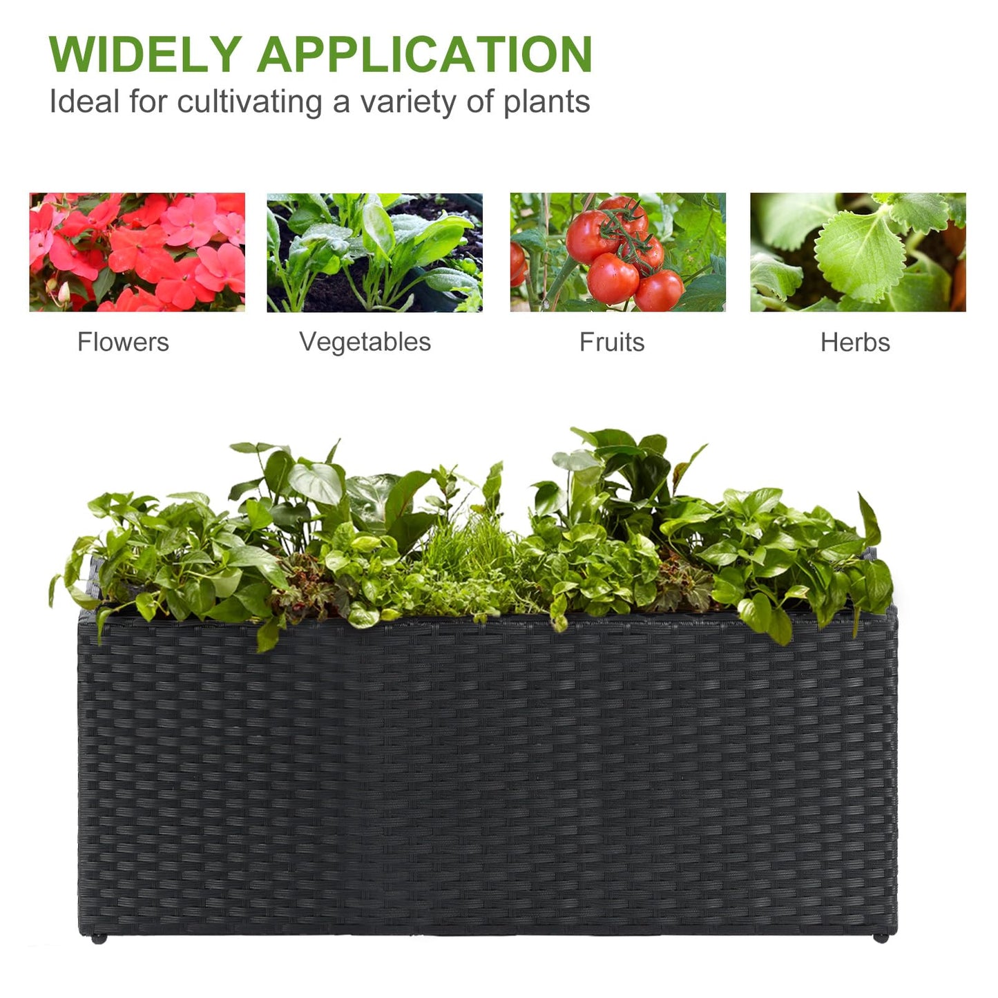 LEWIS&WAYNE Large Rectangular Block Planter Box Handmade Wicker Tall Planters for Outdoor Plants with Removable Liners Modern Planter for Indoor Outdoor Patio Deck - Black, 36''x12''x16''
