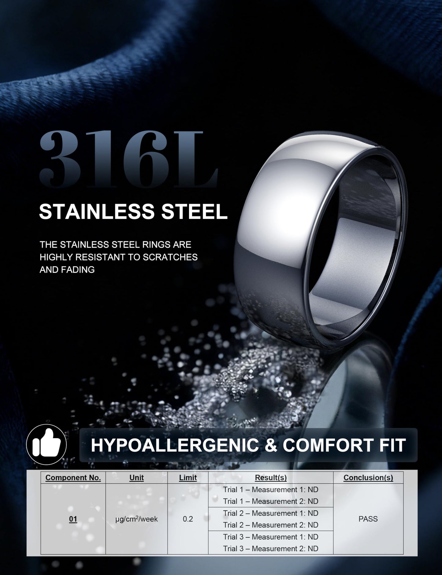 Florideco 8mm Stainless Steel Ring Wedding Bands for Women Mens Ring Wedding Band Plain Dome High Polished Size 8