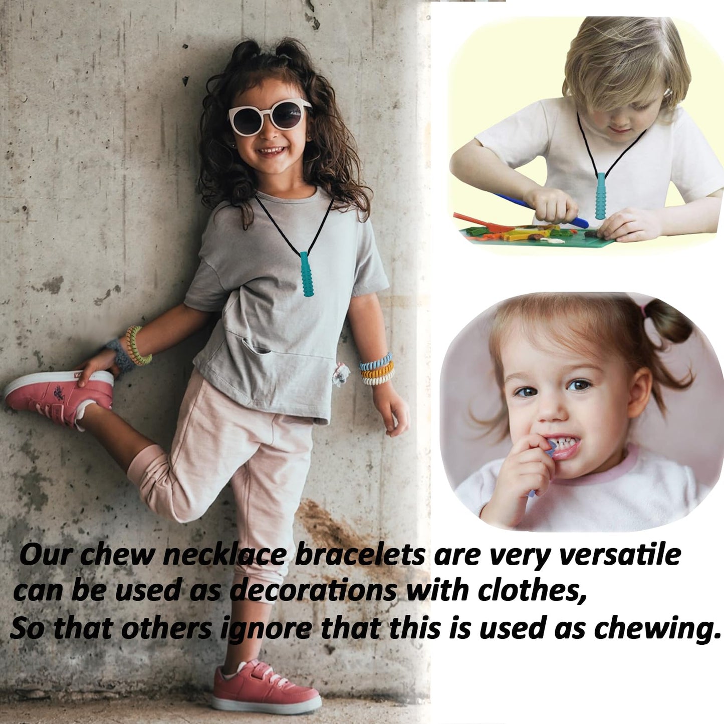Stretchy Coil Bracelets Chewing Necklace for Kids Sensory, 18 Pack Chewy Necklace Sensory with Autism, ADHD, SPD, Silicone Stretch Sensory Chew Necklaces Bracelets Reduce Biting Stress and Anxiety