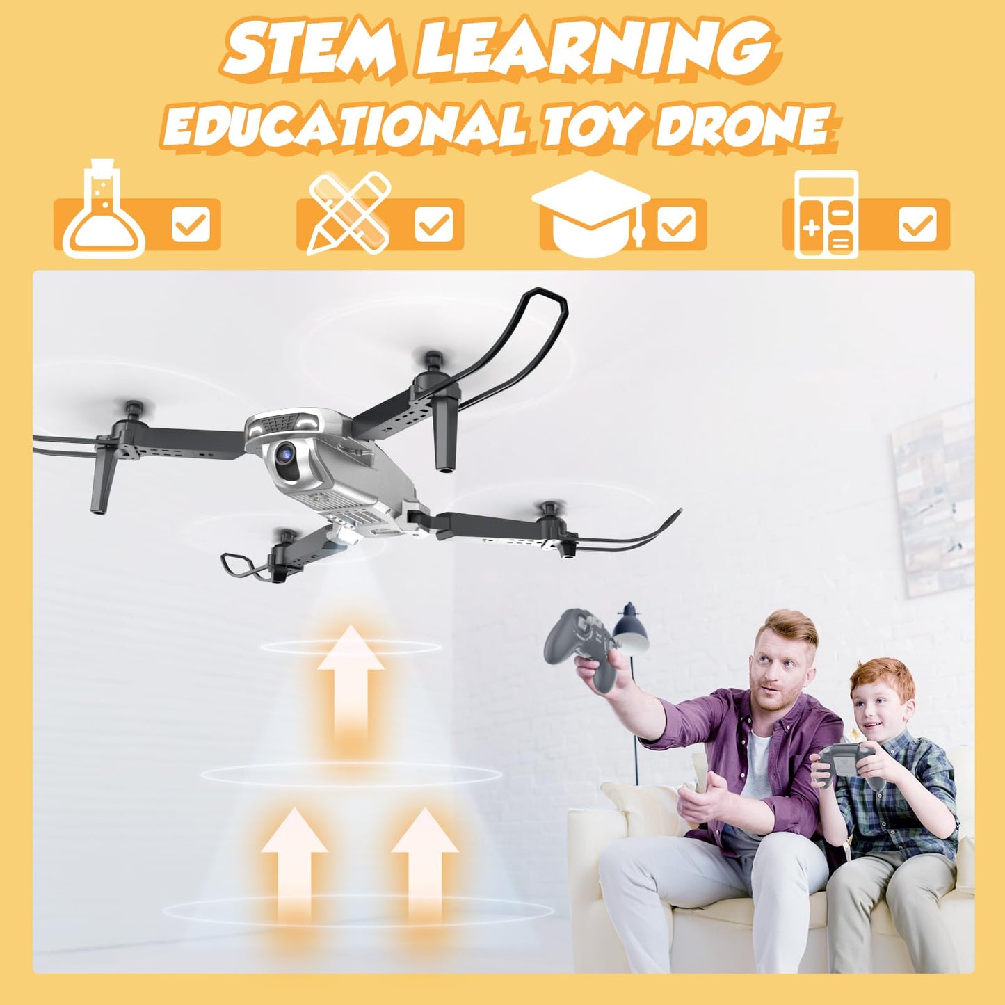 NEHEME Drones for Kids with Camera - Remote Control Helicopter Toys Gifts for Boys Girls, 1080P HD FPV RC Quadcopter for Adults, One Key Start/Land, Altitude Hold, Gravity Control, 2 Batteries, Silver