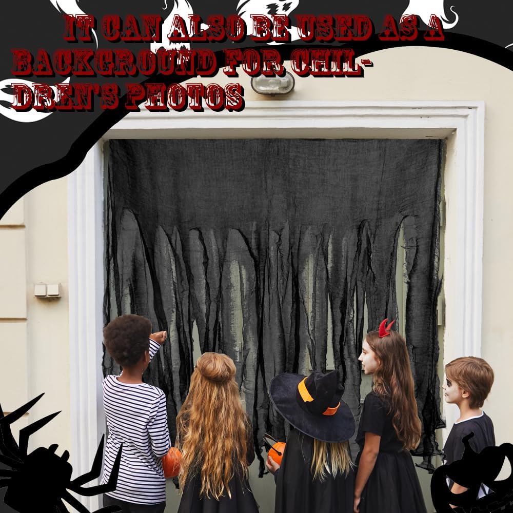 10 Pcs Halloween Door Curtain Decorations - 4063 Inch Black Creepy Doorway Window Curtains for Haunted House Decoration