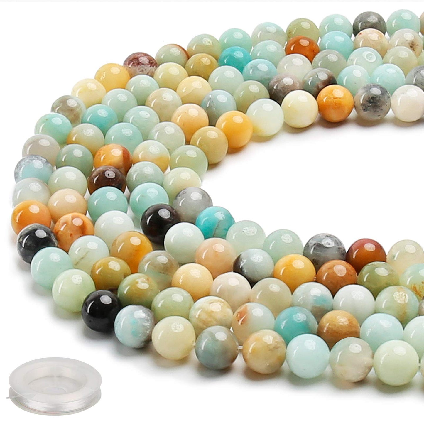 70PCS Natural 8MM Healing Gemstone, Amazonite Energy Stone Round Loose Beads, Semi-Precious Crystal Beads with Free Elastic String for Jewelry Making DIY