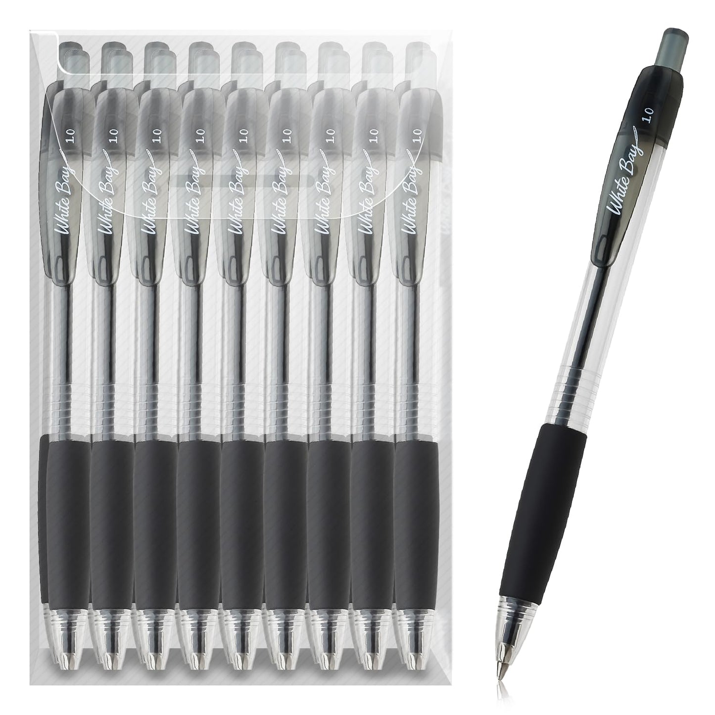 White Bay Retractable Ballpoint Pens Black Ink, Medium Point (1mm), 18-Pack, Refillable, Easy Grip