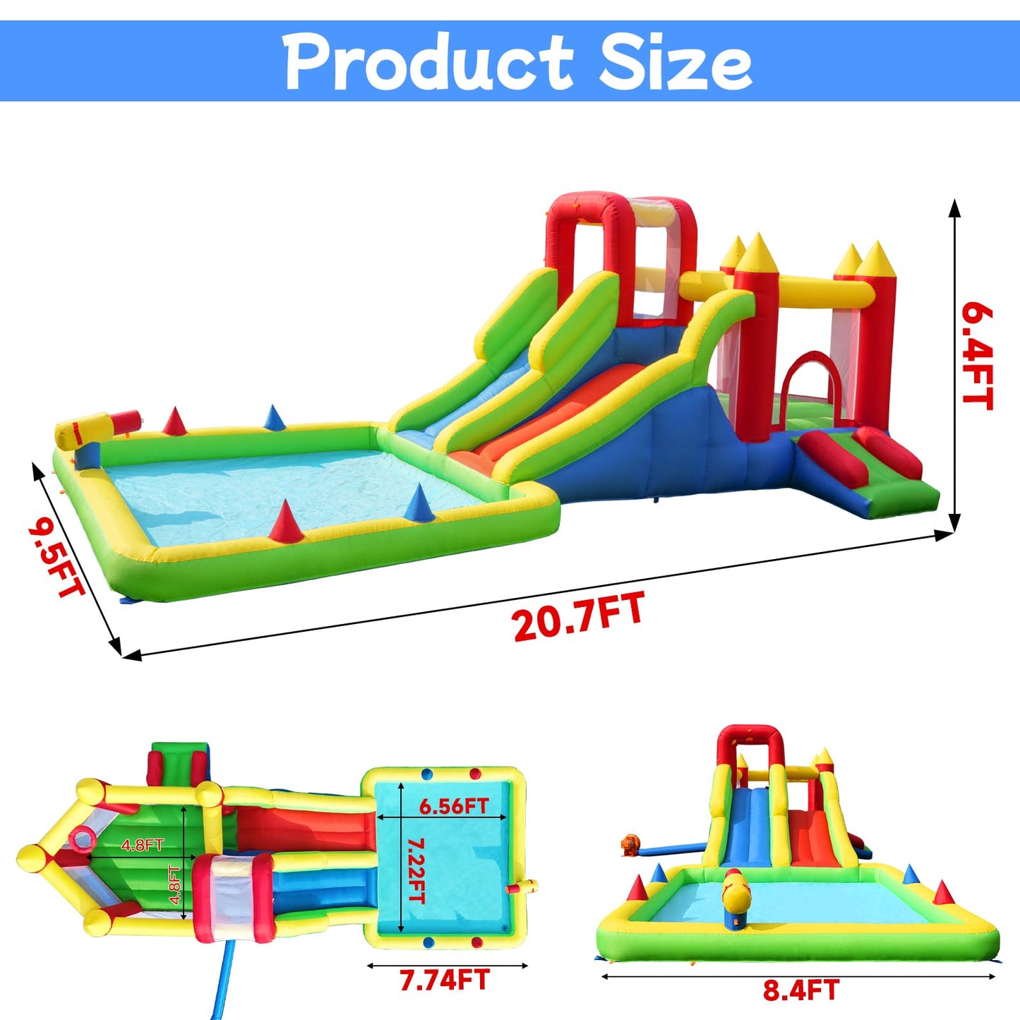 Umbalir 10-in-1 Inflatable Water Park - Giant Bounce House with 2 Water Slides, Big Splash Pool, Water Cannons, Climbing Wall, Tunnels & Obstacle Course for Endless Fun