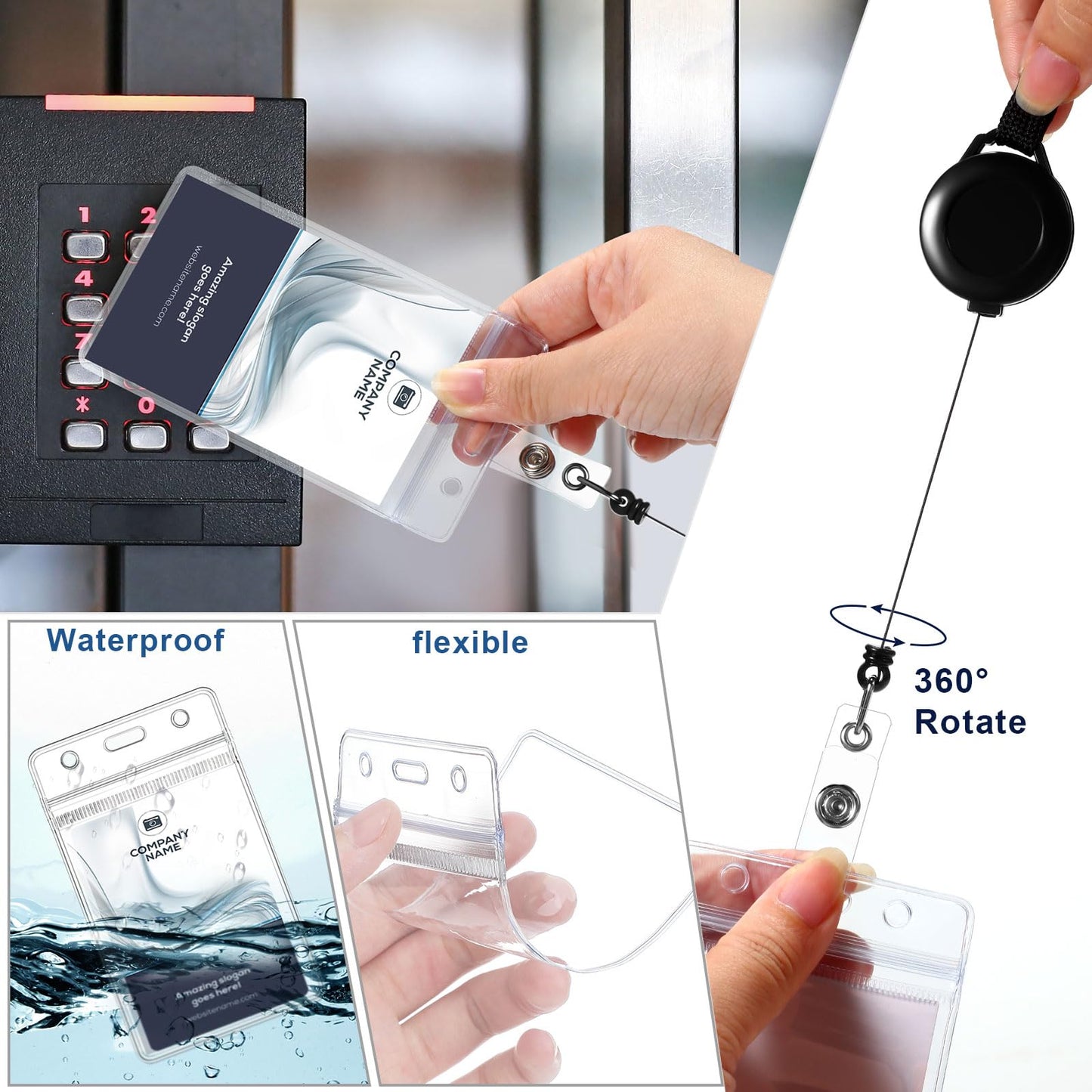 Marspark 200 Pcs Black Name Tag Lanyard with ID Holder Include Flat Lanyard with Retractable Badge Reel and Clear Vertical Card for Offices(Black,100 Set)