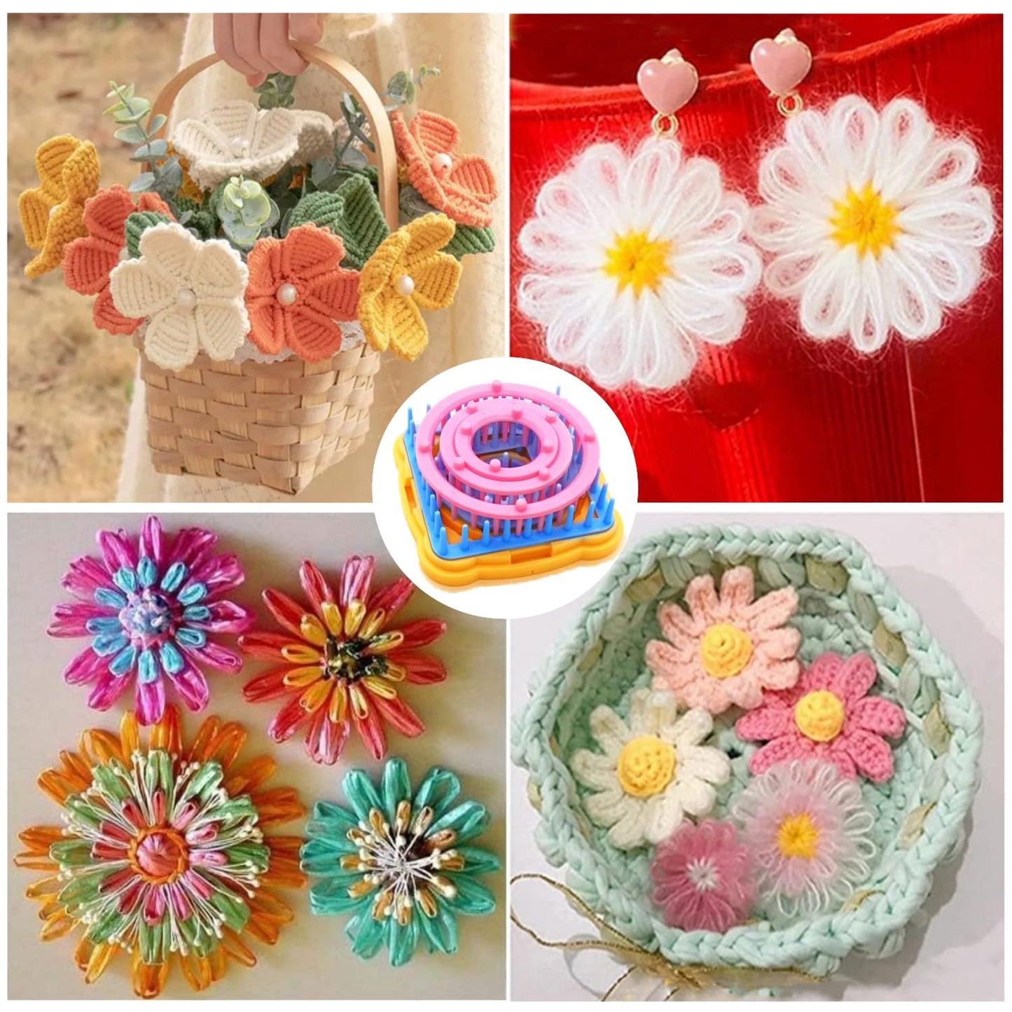Ayasee Weaving Loom Kit, Flower Knitting Loom Kit, Frame Looms, Knitting Wool, Round/Square Knitting Looms Craft Kit Multi Color (Flower Maker)