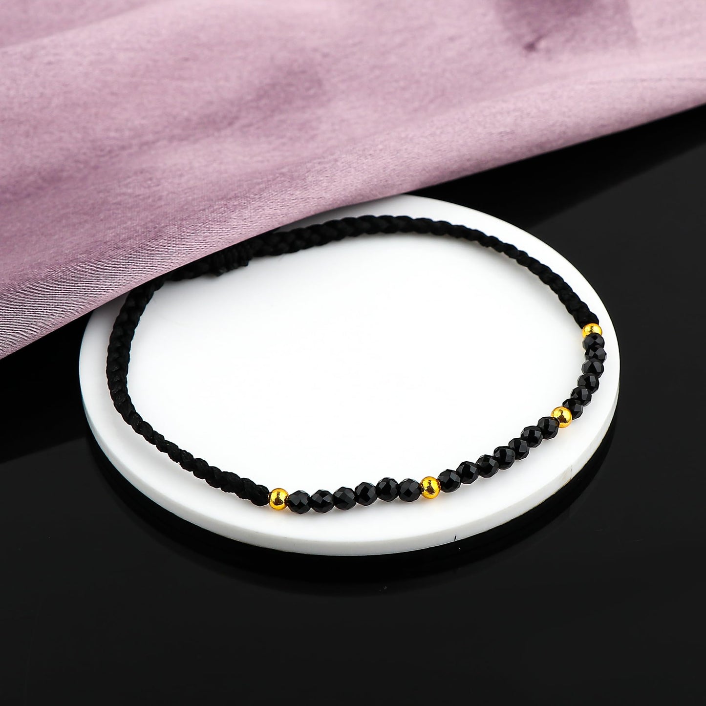 GEMSYMPHONY Black Spinel Gemstone Beads Braided Bracelet – 3.5mm Natural Stone Beads, Handmade Adjustable Braided Rope Bracelet, Healing Crystal Jewelry for Men & Women, Unisex Boho Gift