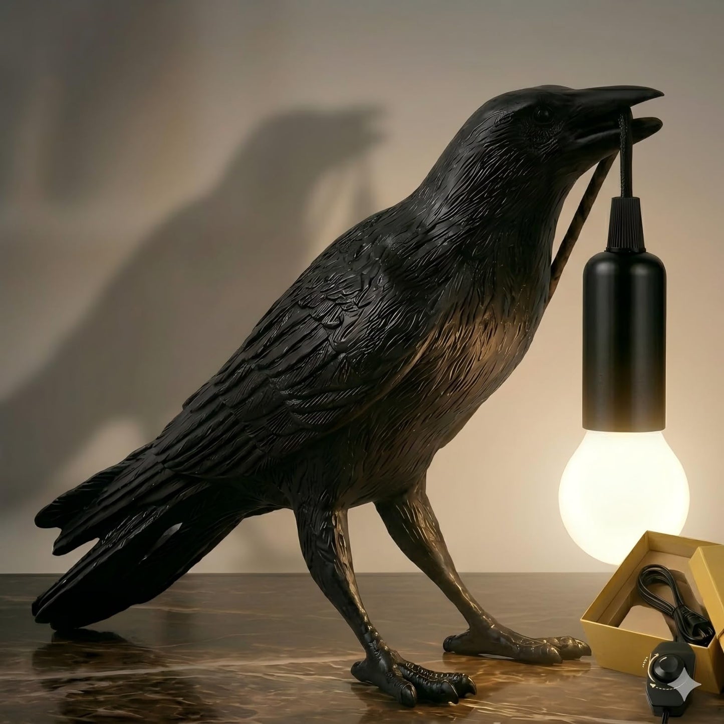 OVANUS Crow Lamp Gothic Decor, Raven Table Lamp with Adjustable Brightness, Dark Academia Aesthetic Night Light for Bedroom, Halloween Black Bird Lamp, Unique Gift