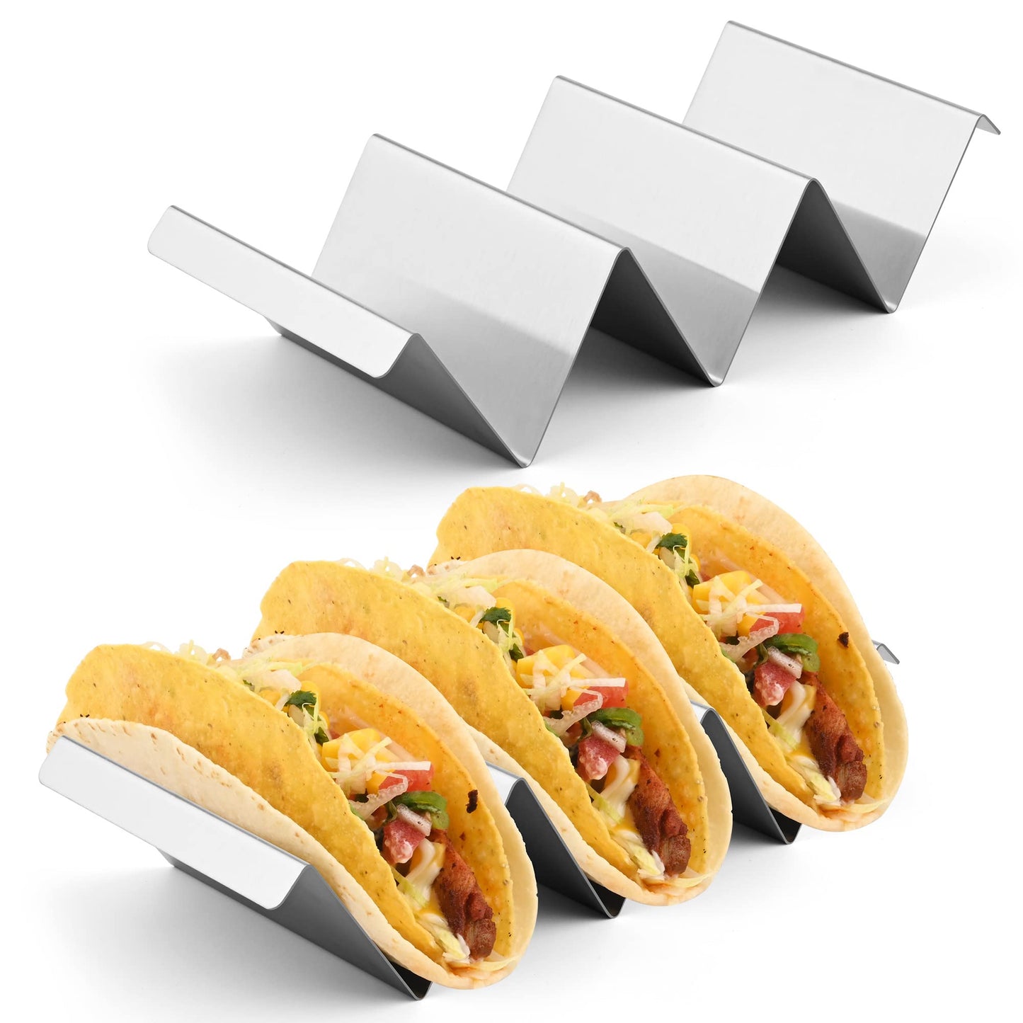 Smithcraft Stainless Steel Taco Holder Set - Stand with Handle, Holds Up to 3 Tacos Each