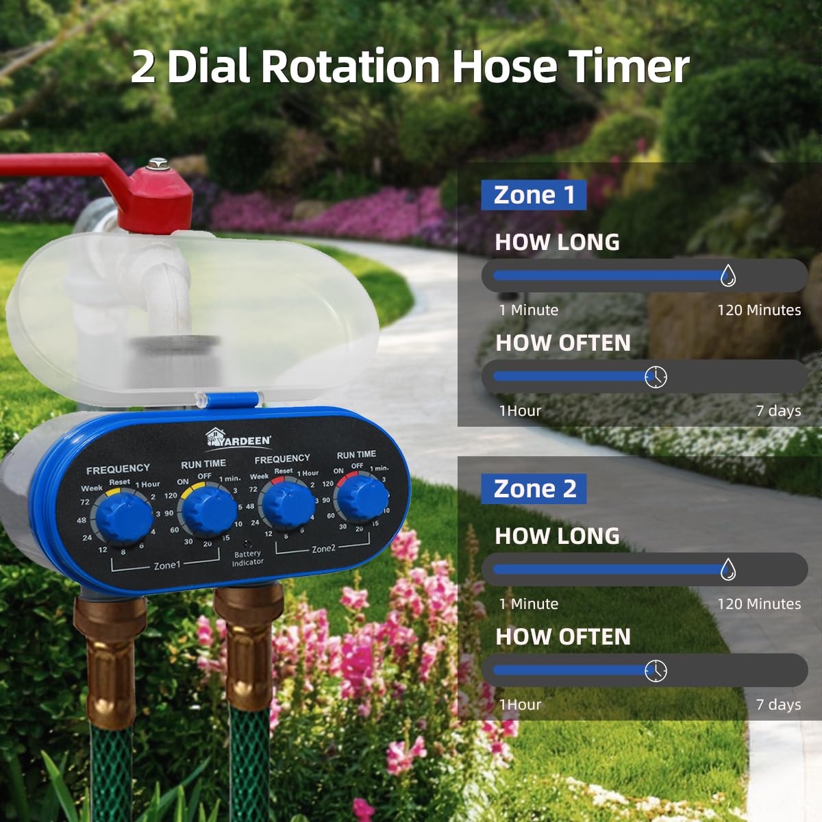 Yardeen Watering Hose Sprinkler Timer Garden Irrigation System Controller Electronic Water Timer with Two Outlets Color Blue