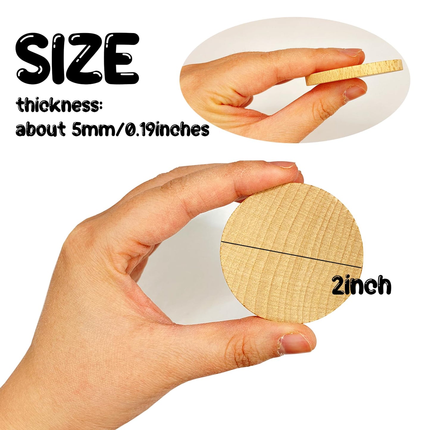 RMSPO 2inch Round Wood Coins,60 Pack Wood Circles Natural Wood Slices for Arts Supplies, Hand Crafts, DIY Projects