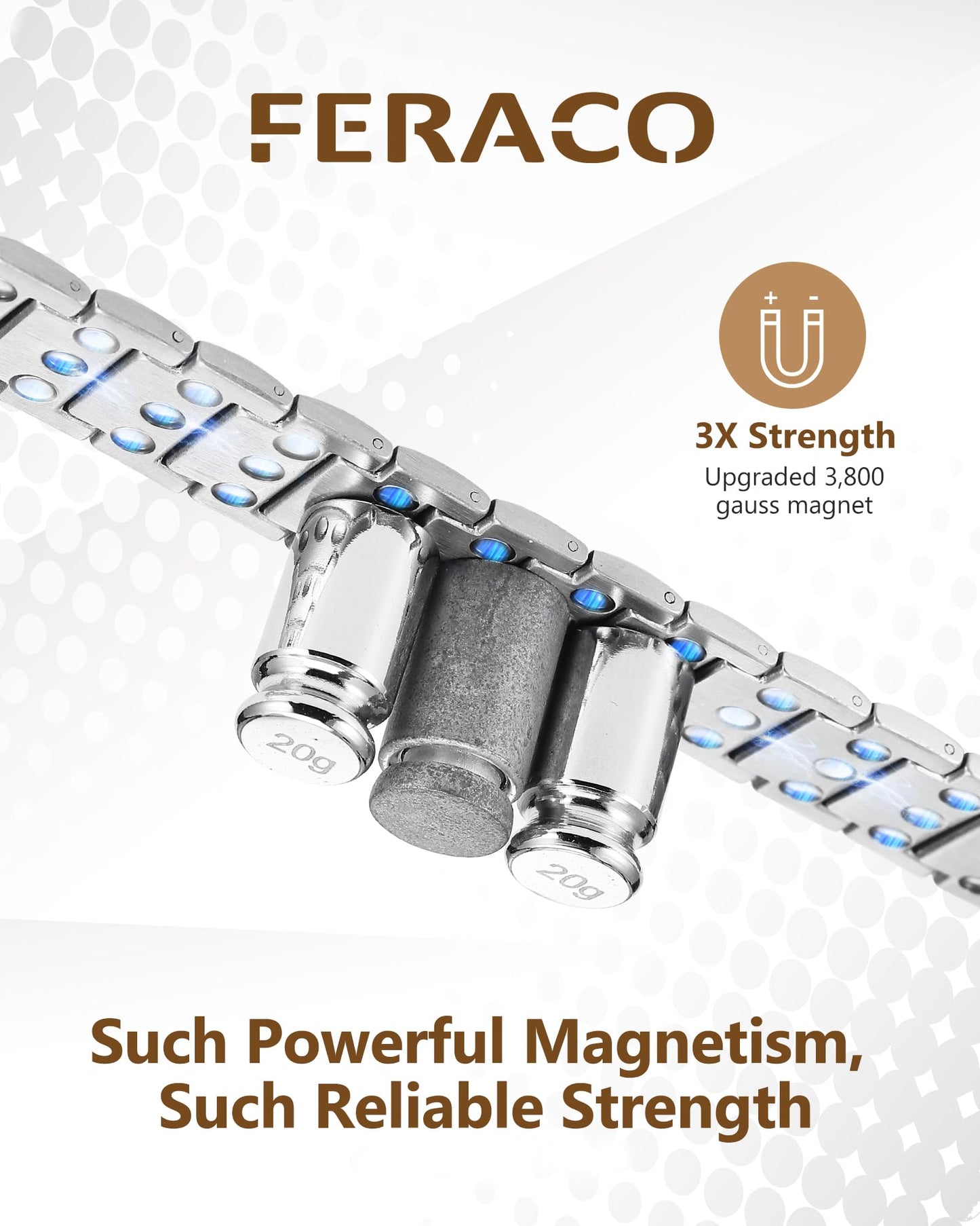 Feraco 3X Magnetic Bracelets for Men Titanium Steel Magnetic Bracelet with 3 Rows Magnets (Gunmetal)