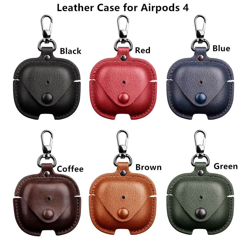 YQGFashbf for Airpods 4 Case Leather with Keychain, Stylish Retro Leather Wireless Charging Protective Headphone Case Cover for Apple Airpods 4th Generation 2024 Front LED Visible (Blue)