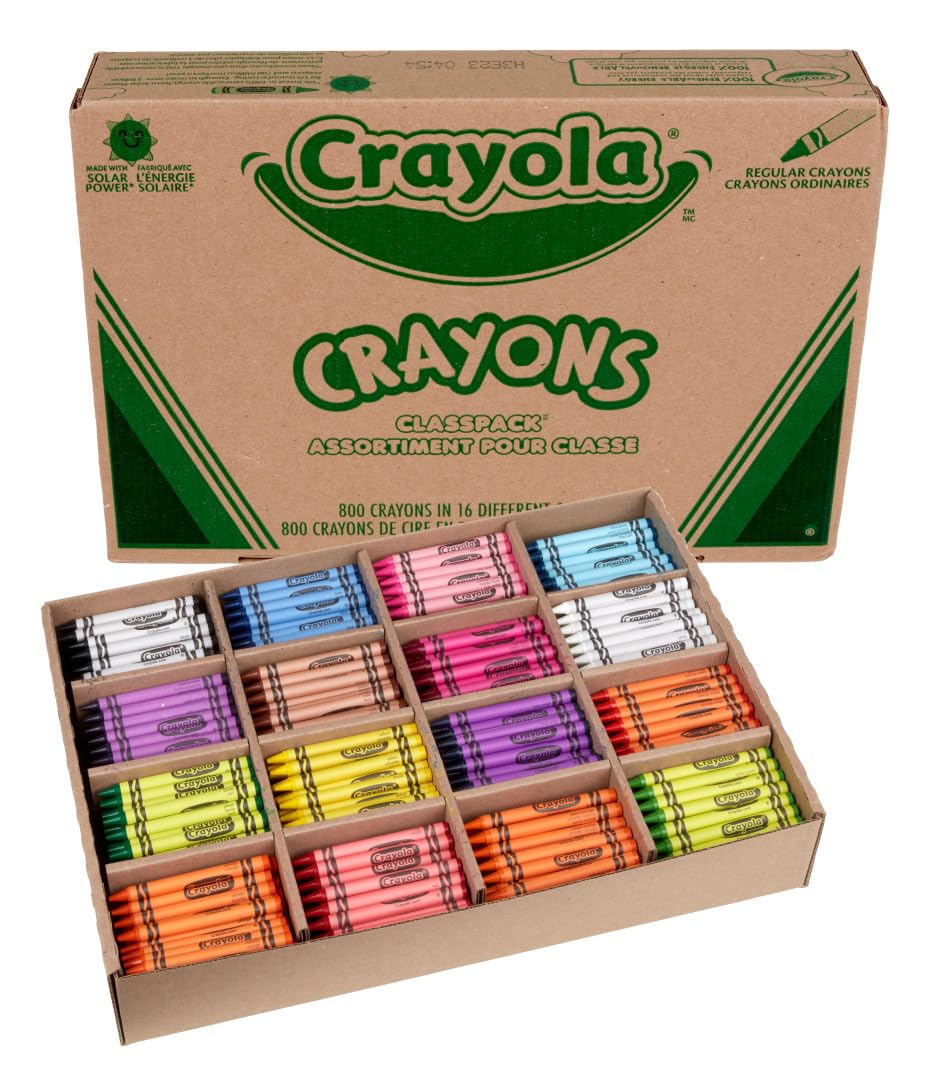 Crayola Bulk Crayon Classpack - 800ct (16 Colors), Bulk Teacher Supplies & Classroom Essentials for School, Arts & Crafts Crayons for Kids, Ages 3, 4, 5