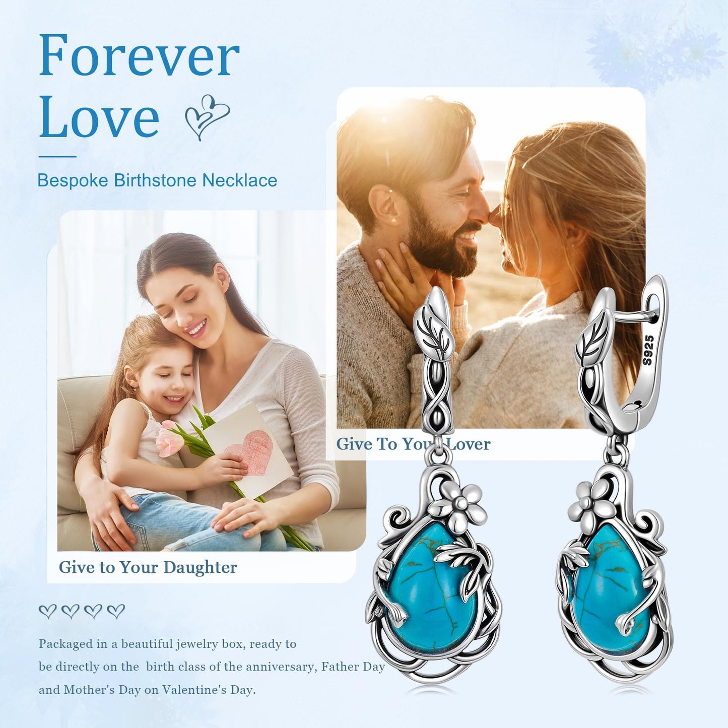 Eetaitai Natural Turquoise Dangle Earrings for Women Leaf Vine Flower Latch Back 925 Sterling Silver Earring Vintage Oxidised Boho Jewelry Mothers Day Gifts for Mom Wife Sister