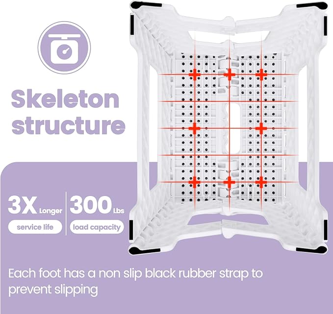ACSTEP 9 Inch Folding Step Stool 300 LB Capacity Non Slip Foot Stool with Handle Plastic Foldable Step Stools for Kids Stepping Stool for Bathroom Kitchen Small Step Stool (1 PC White)