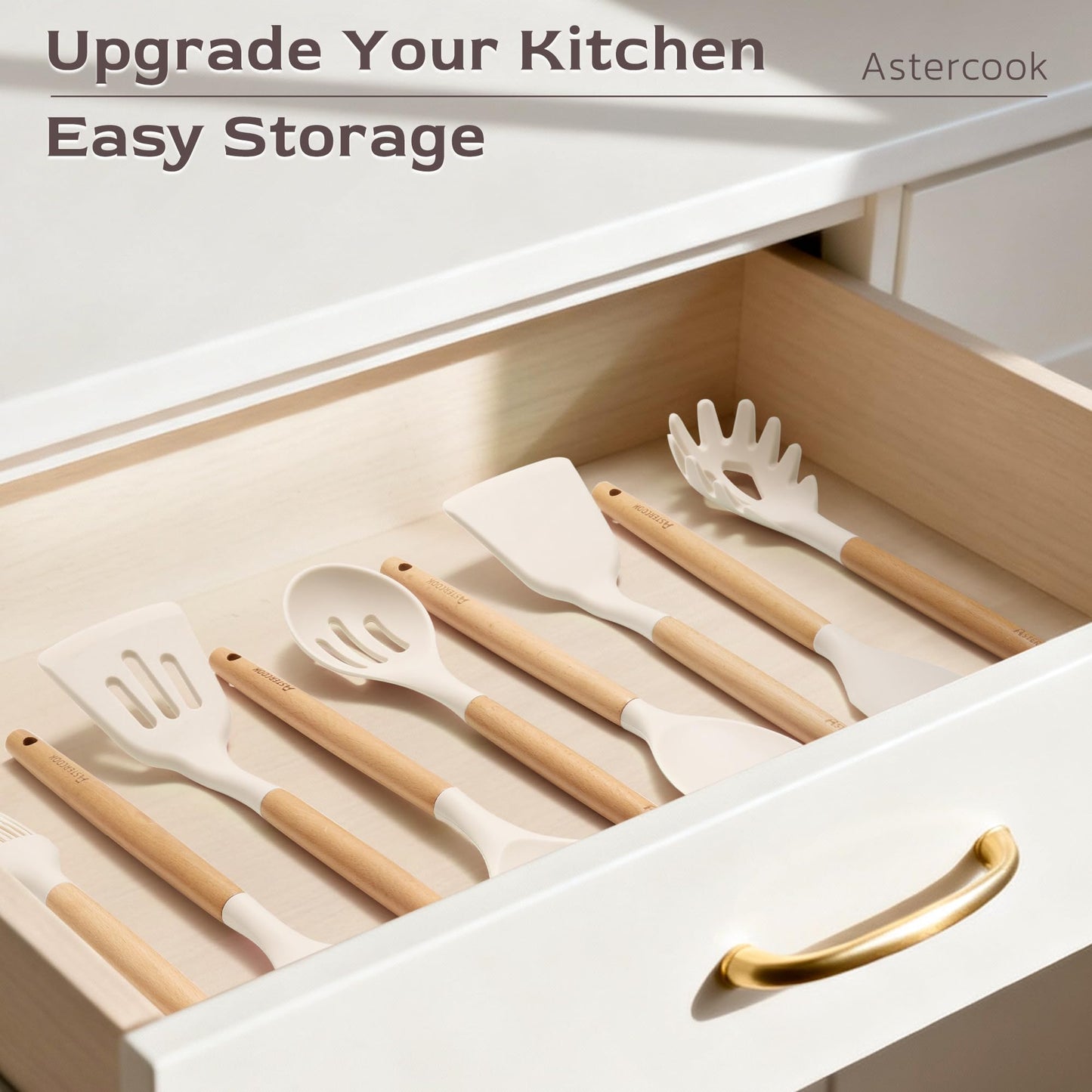 Astercook Kitchen Utensils set, 39 PCS Silicone Cooking Utensils Set with Wooden Handle, 446°F Heat Resistant Food Grade Utensil Sets, BPA Free Kitchen Gadgets Tools Set for Mothers Day Gifts