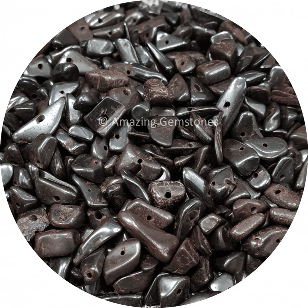 Hematite Pre Drilled Crystal Crushed Chips Beads for Bracelets Making, DIY Handmade Natural Healing Crystals (25 Inch Strand)