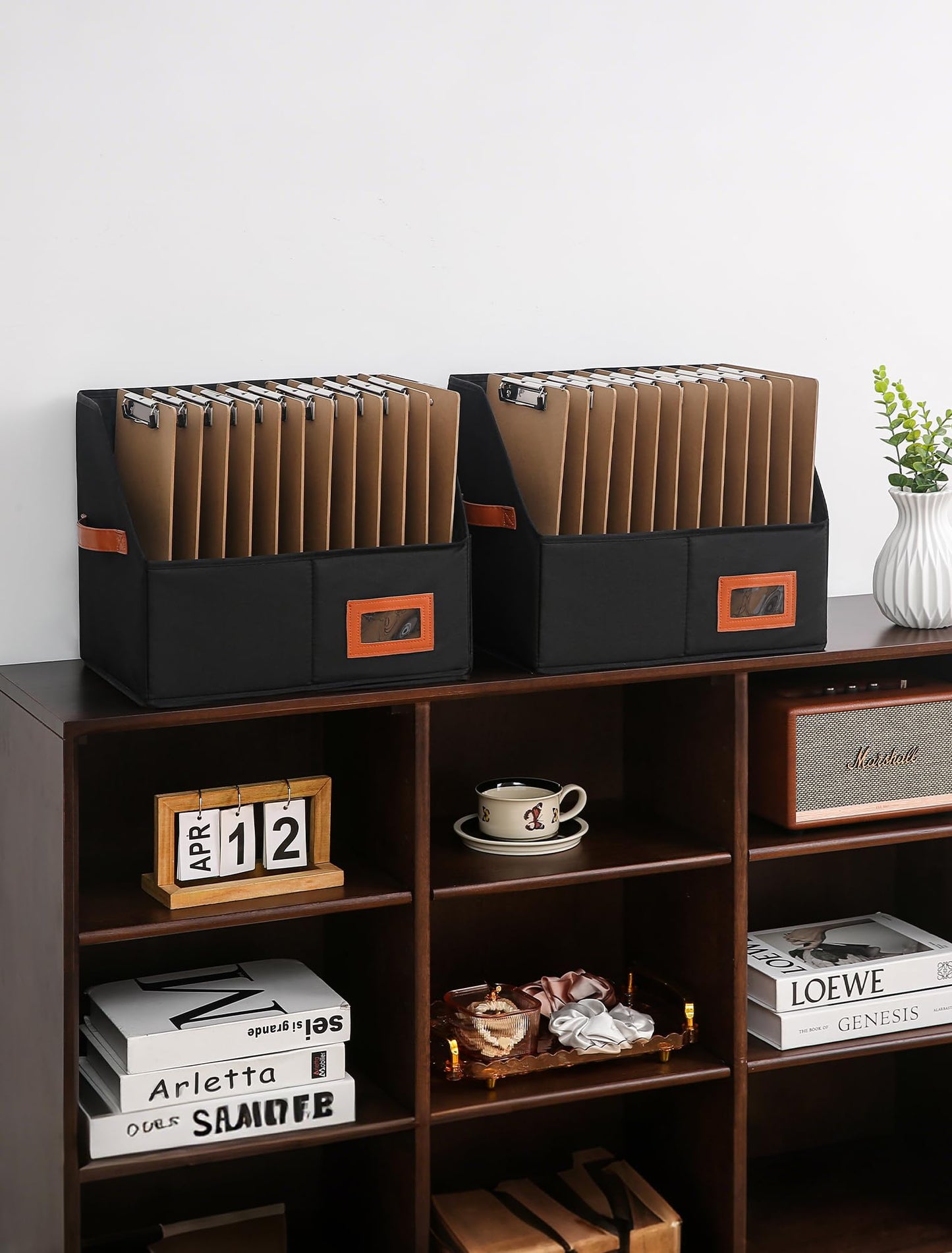 Qozary Clipboard Holder for Classroom-2 Pack Foldable Clip Board Storage Organizer Basket with Handle for Easy Carrying, Classroom Office Desk Organizer Bin, Clipboards Not Included