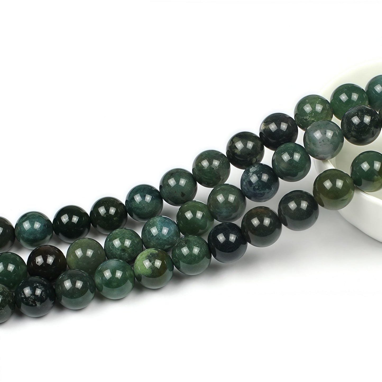 MJDCB Natural Moss Agate Round Crystal Energy Stone Beads Healing Power for Jewelry Making (10mm)