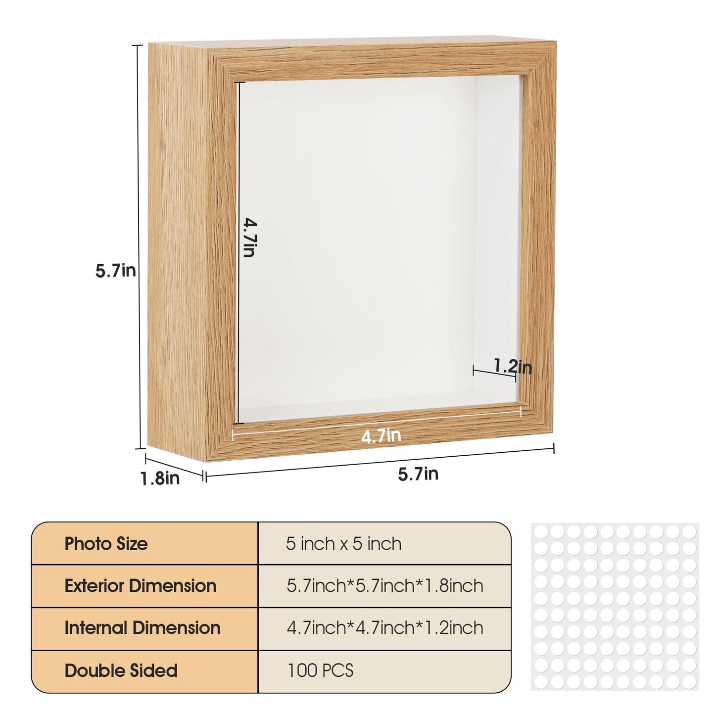 6 Pack Shadow Box Frame - 1.2" Deep Shadow Boxes 3D Picture Frame (6 Pcs/ Natural, 5"x5")