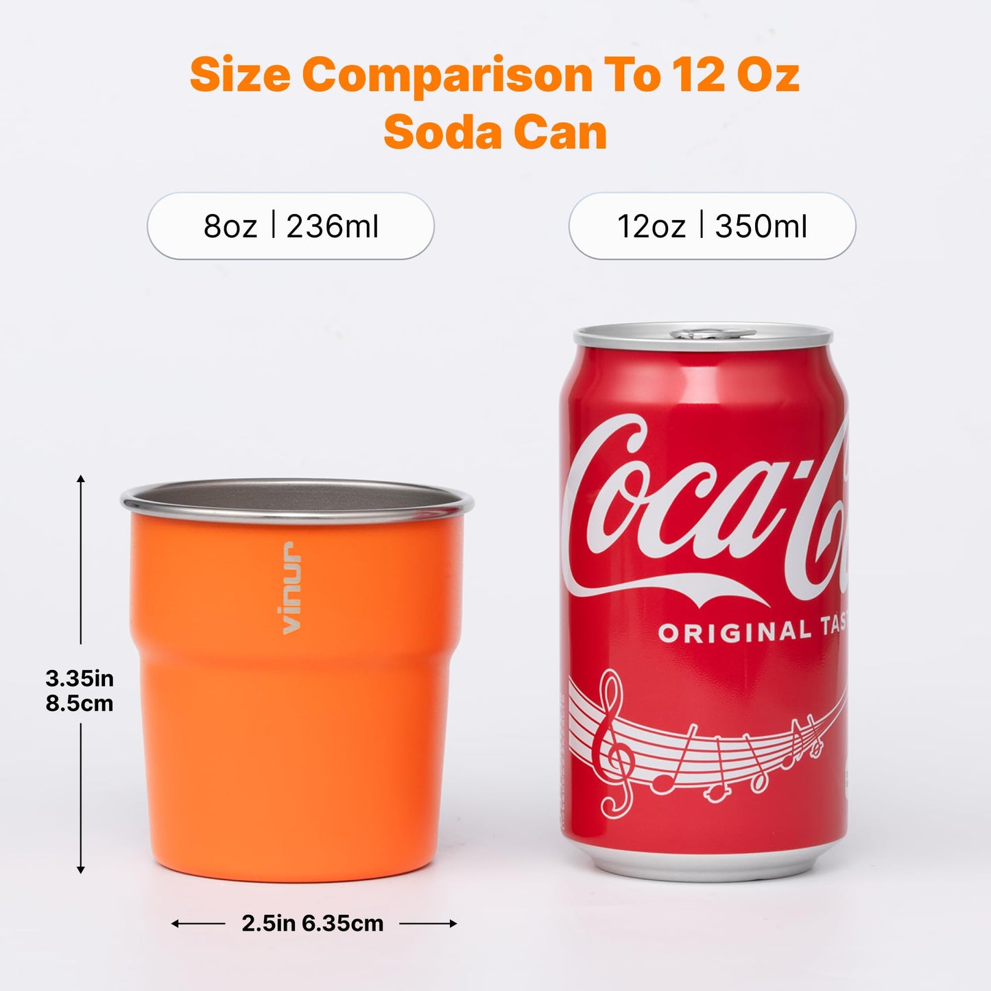 VINUR Kids Stainless Steel Cups-8 oz Stackable Metal Drinking Tumbler Glasses for Travel, Camping, Outdoors (Sky Blue-Orange-Hot Red-Apple Green)