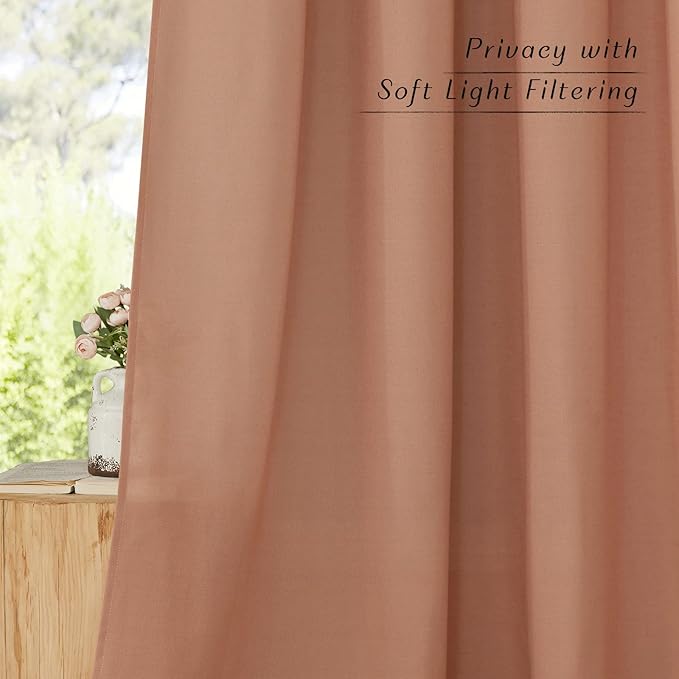 NICETOWN Thick Linen Textured Curtains for Large Windows, Grommet Privacy with Light Filtering Flax Linen Blend Drapes for Bedroom/Living Room, Terracotta, W55 x L108, Set of 2