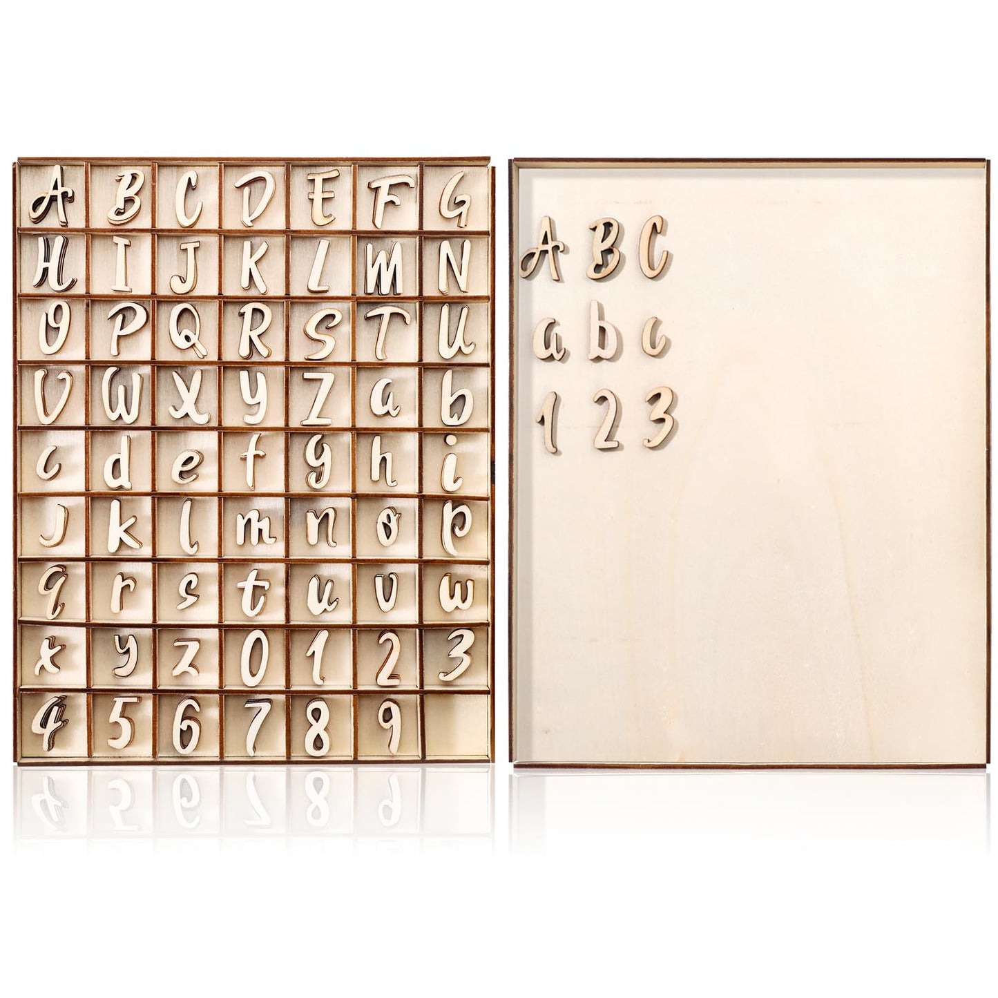 Geelin 248 Pcs 1 Inch Wood Alphabet Letters Numbers with Storage Box Blank Unfinished Wooden Letters Numbers with Rustic Storage Tray for Spelling Learning Education DIY Crafts