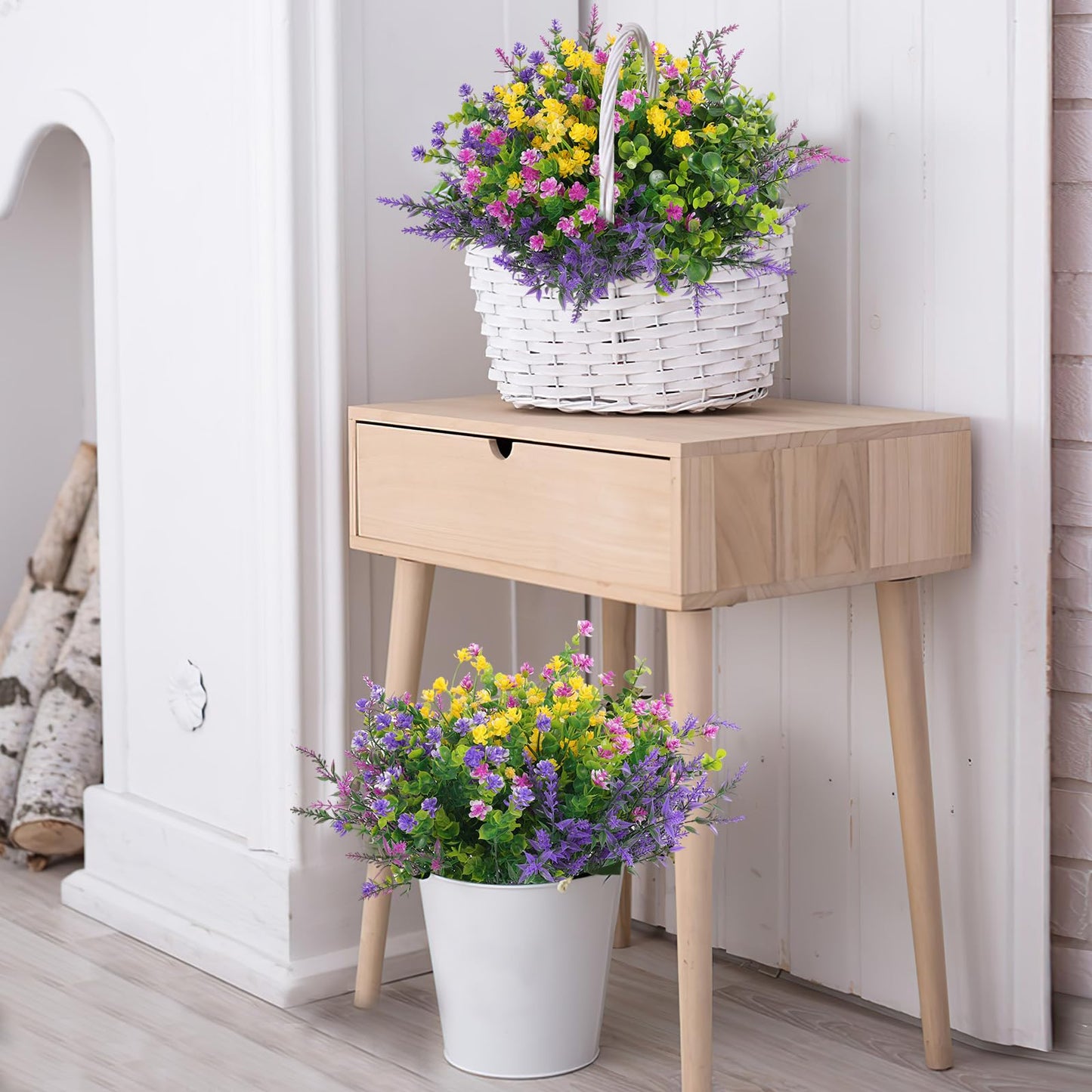 Hananona 12 Pcs Artificial Flowers Outdoor, Faux Artificial Plants UV Resistant Plastic Flower Bulk for Hanging Planter Porch Window Home Wedding Fall Summer Decor (12, Fuchsia, Purple, Yellow, Green)