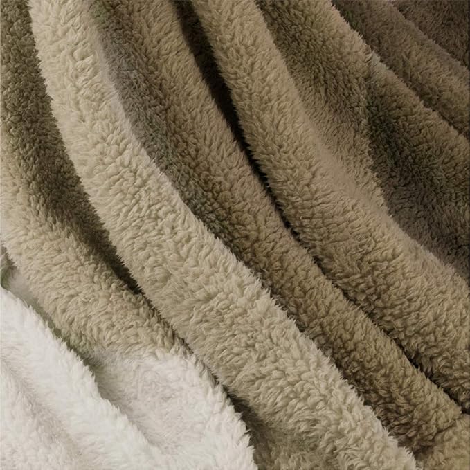 PAVILIA Fluffy Sherpa Throw Blanket Ombre | Gradient Plush, Soft, Fuzzy, Decorative Accent Throw Blanket for Couch Sofa Bed | Cozy Warm Decorative Furry Faux Fur Blanket, 50x60 Inches Taupe