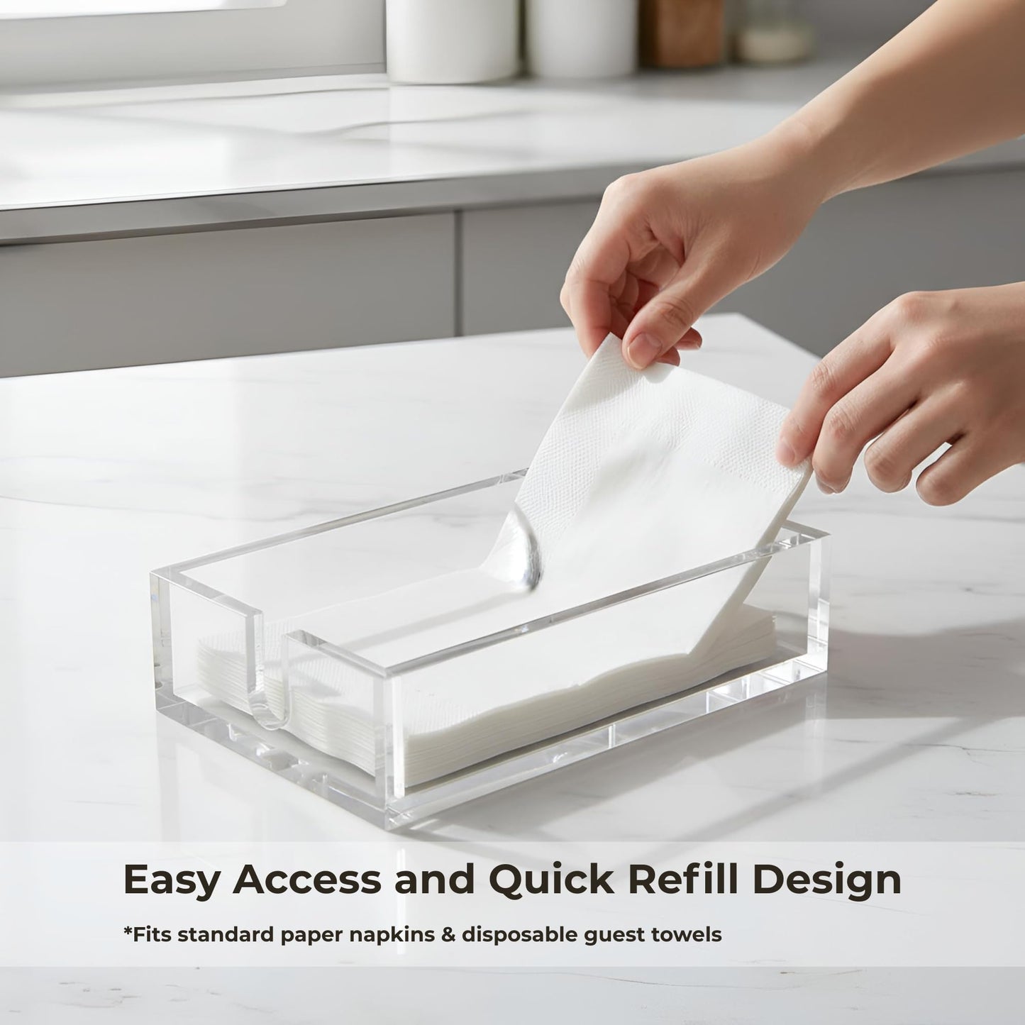 Luxury Clear Acrylic Napkin & Guest Towel Holder for Bathroom, Kitchen and Dining Table