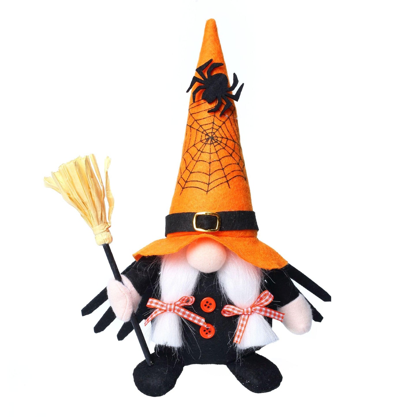 Ni-JASW Halloween Plush Gnomes Set of 2, Spooky Orange Black Spider Web Swedish Tomte Elf Figurines for Tiered Tray Home Decor